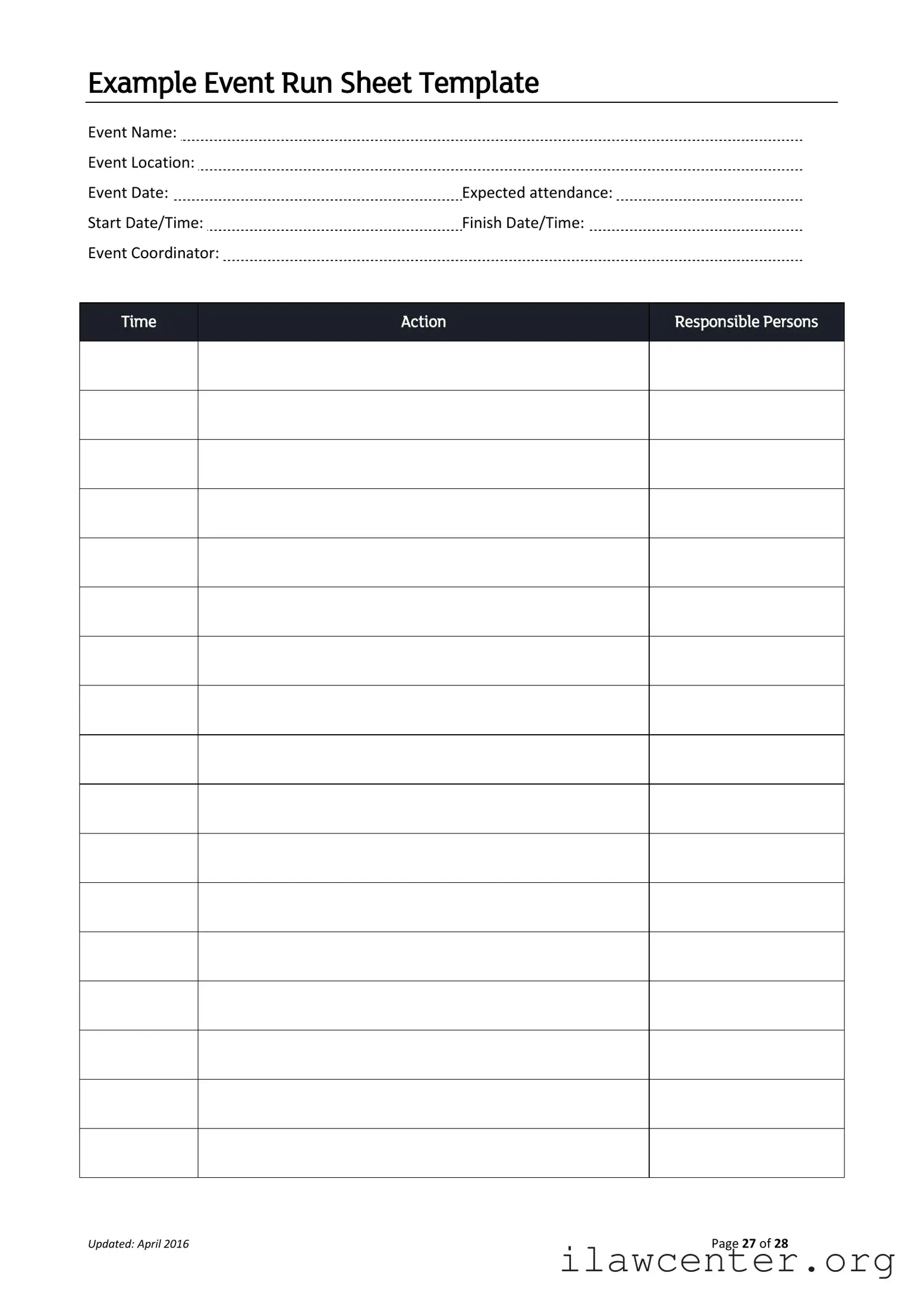 Running Sheet PDF Template