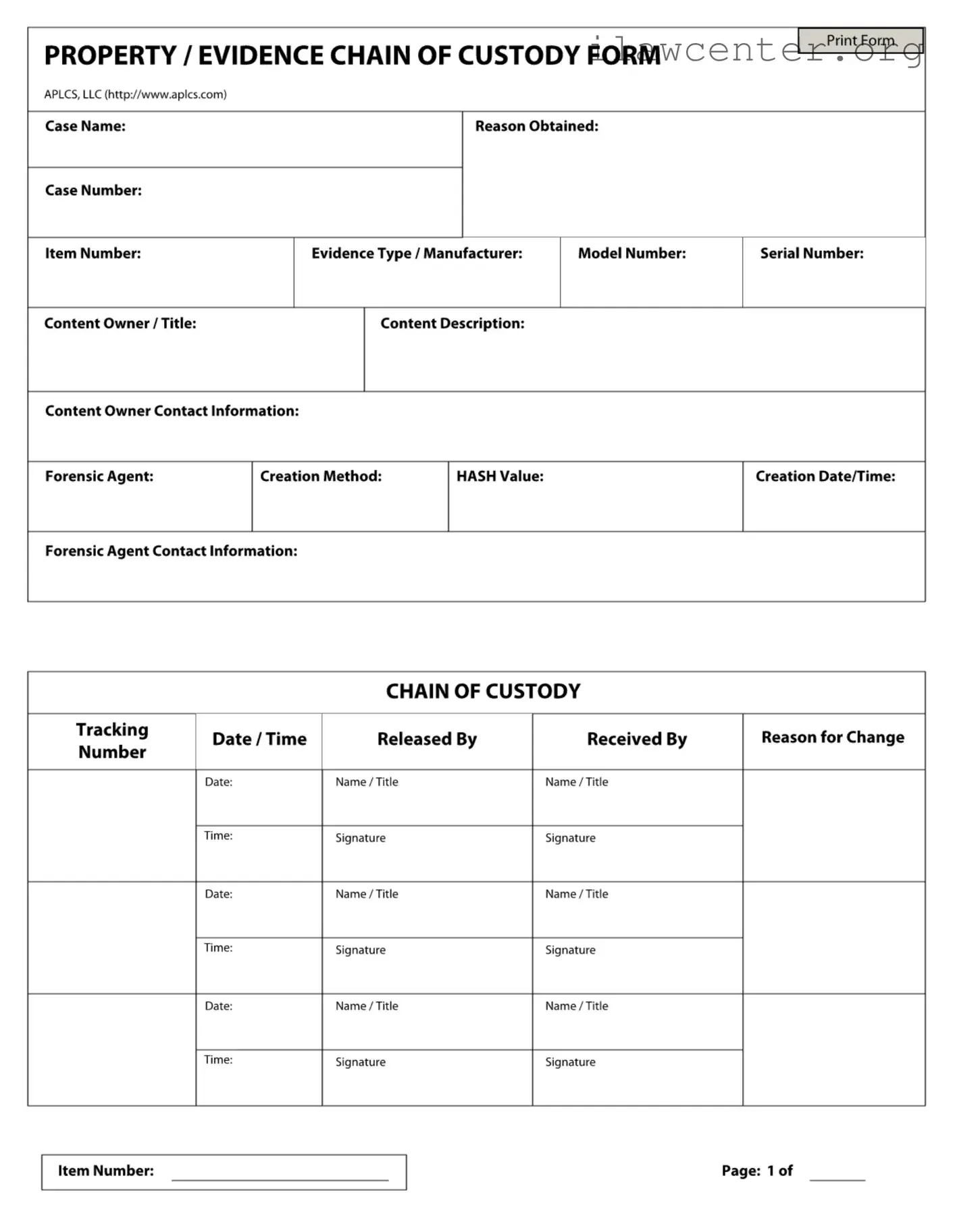 Chain Of Custody PDF Template