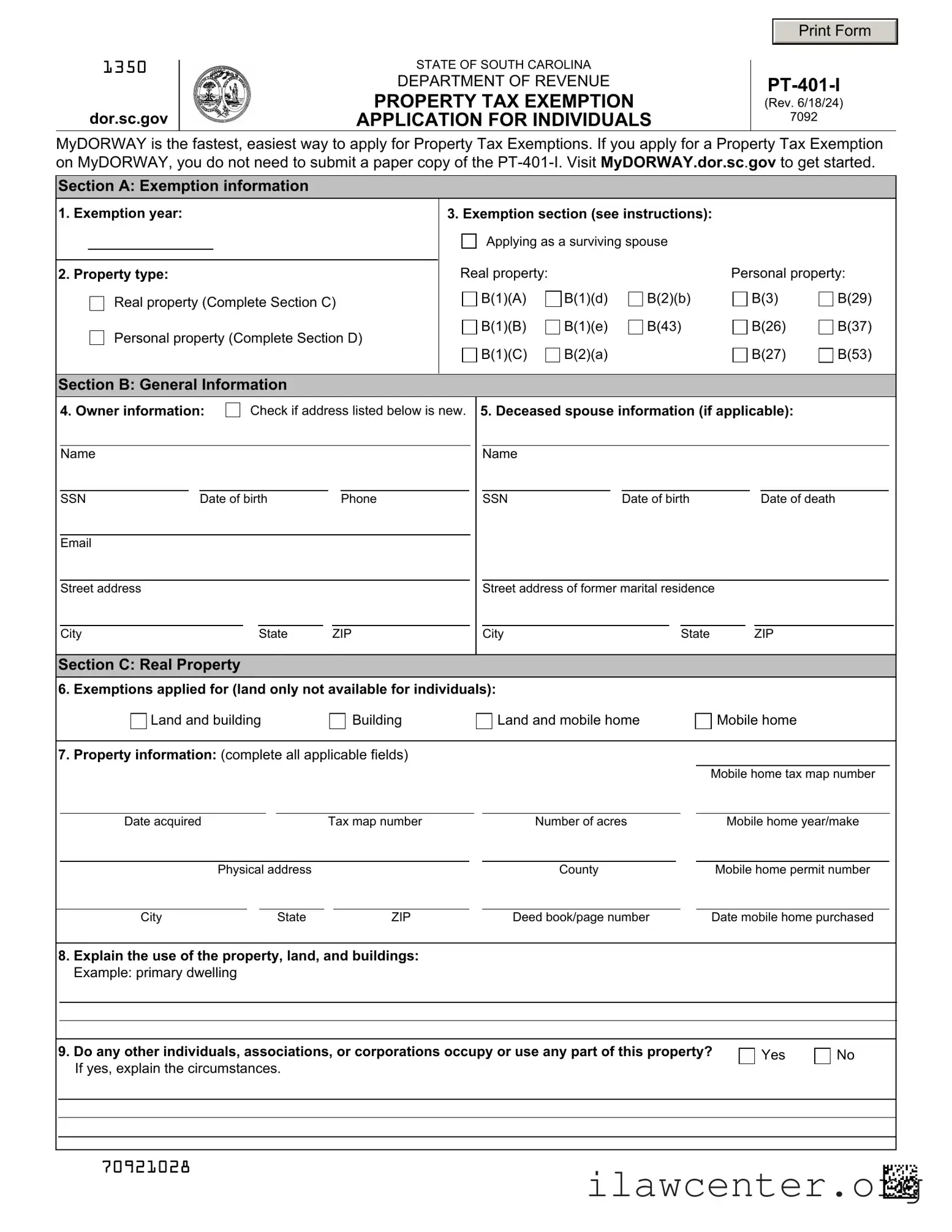 South Carolina Pt 401 PDF Template