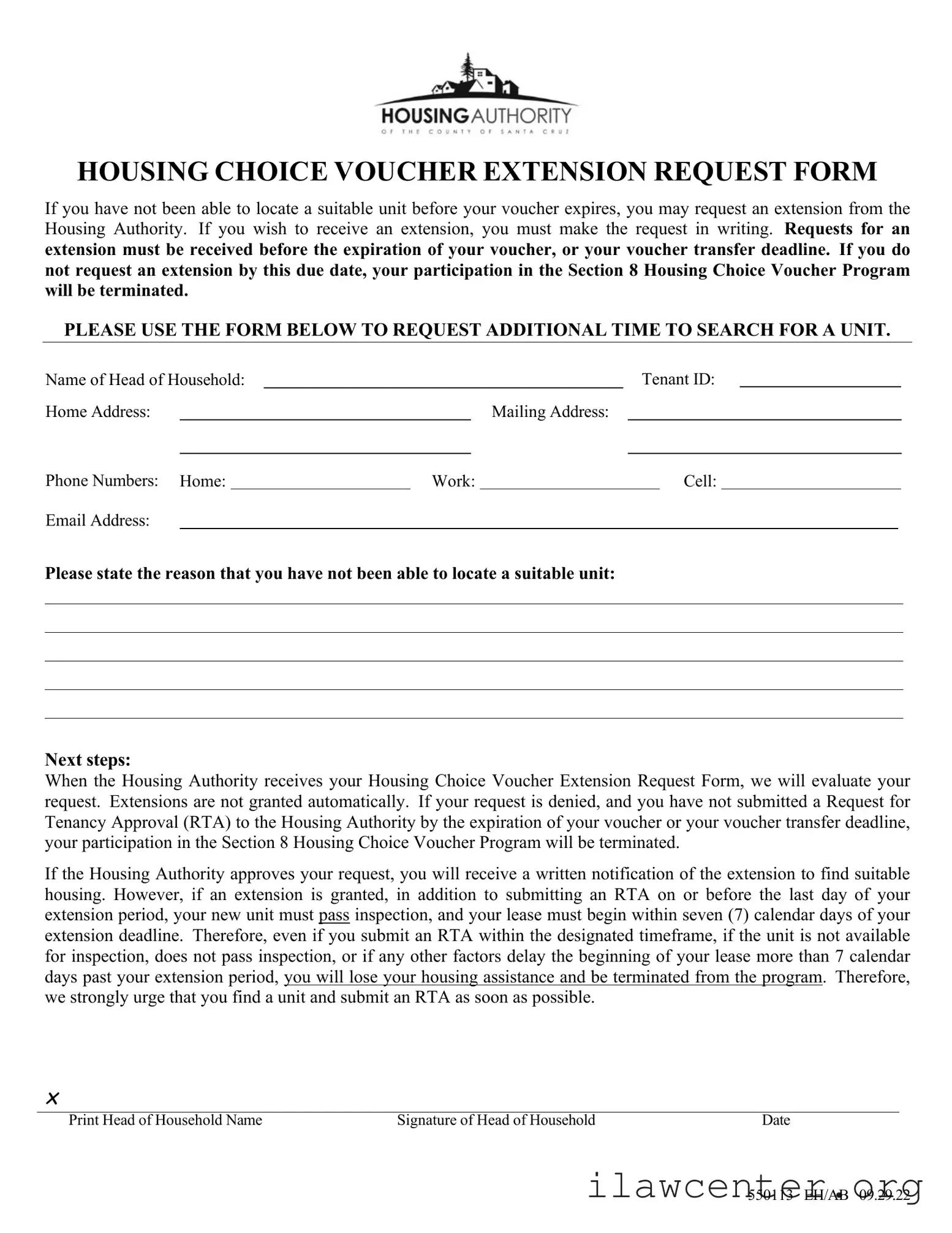 Section 8 Voucher Extension PDF Template