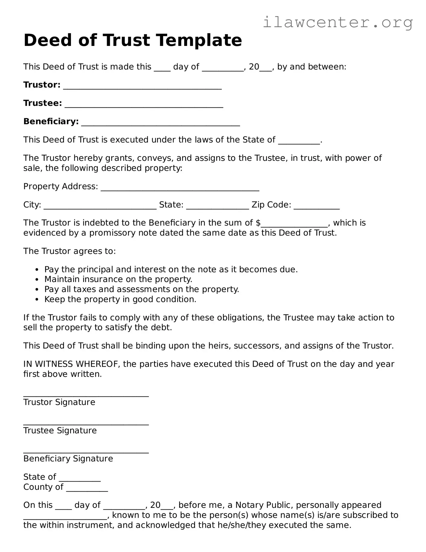 Fillable Deed of Trust Document