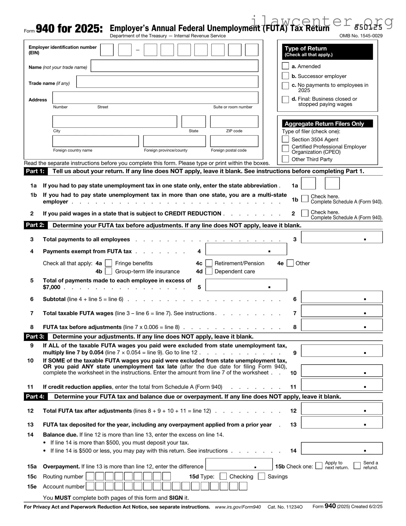 IRS 940 PDF Template