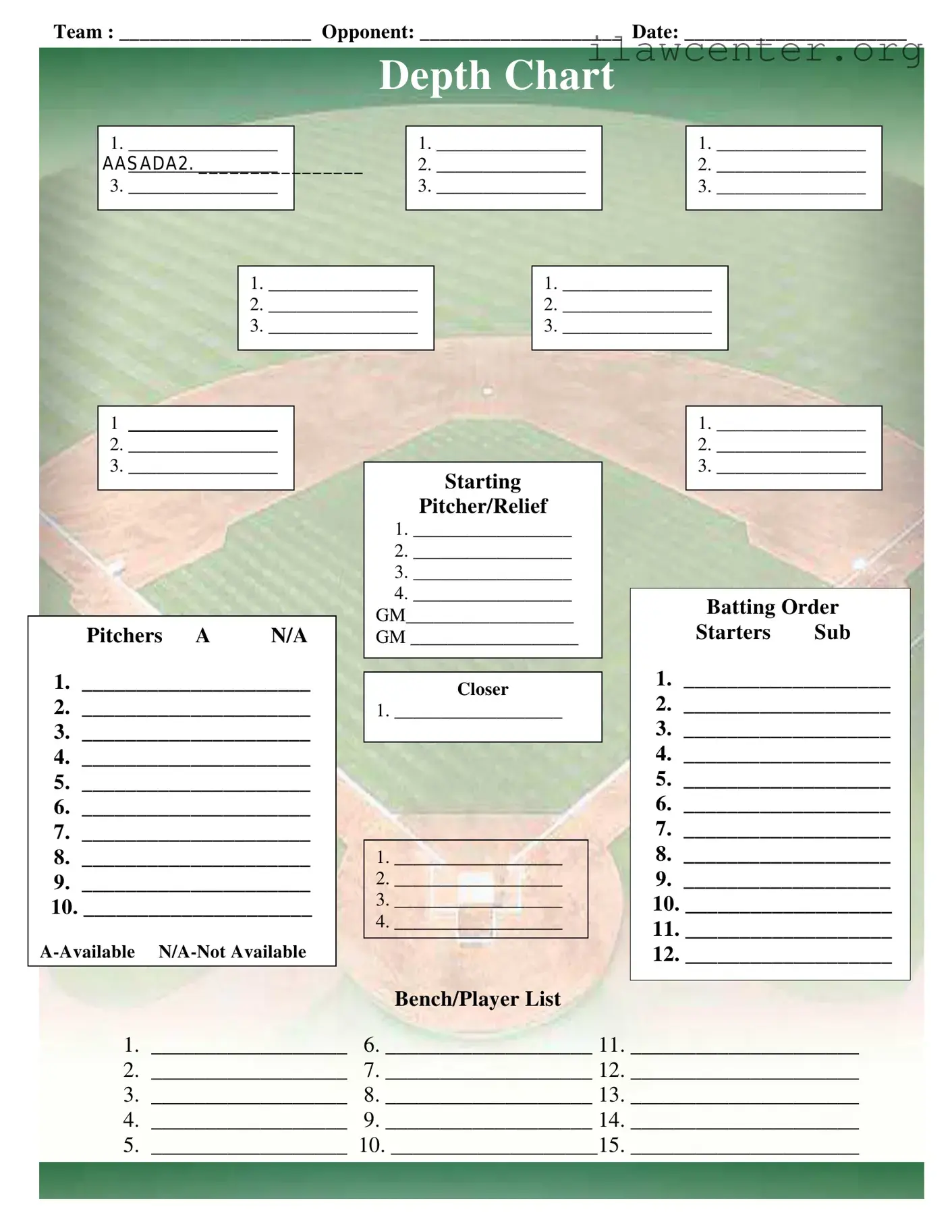Baseball Field Lineup PDF Template