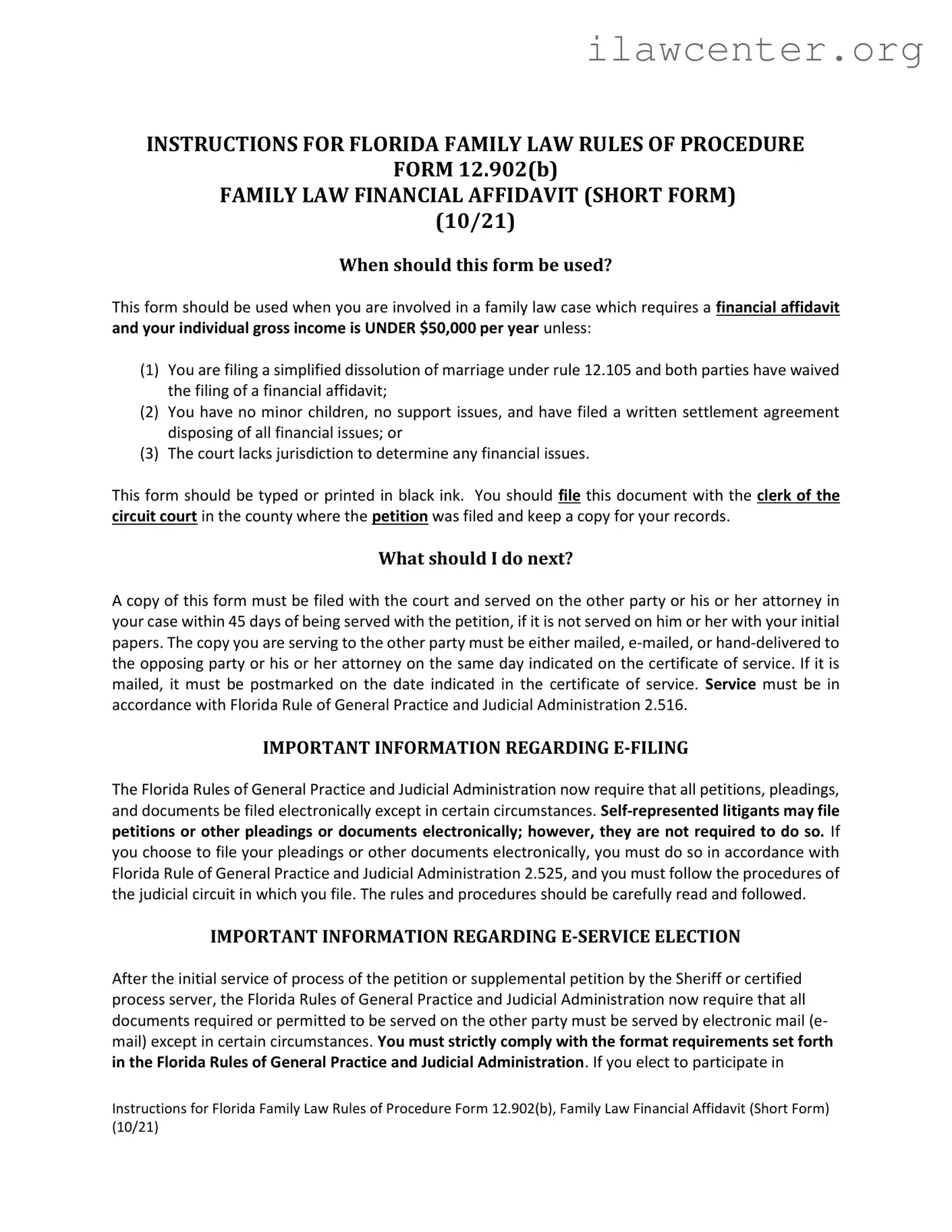 Florida Financial Affidavit Short 12.902(b) PDF Template