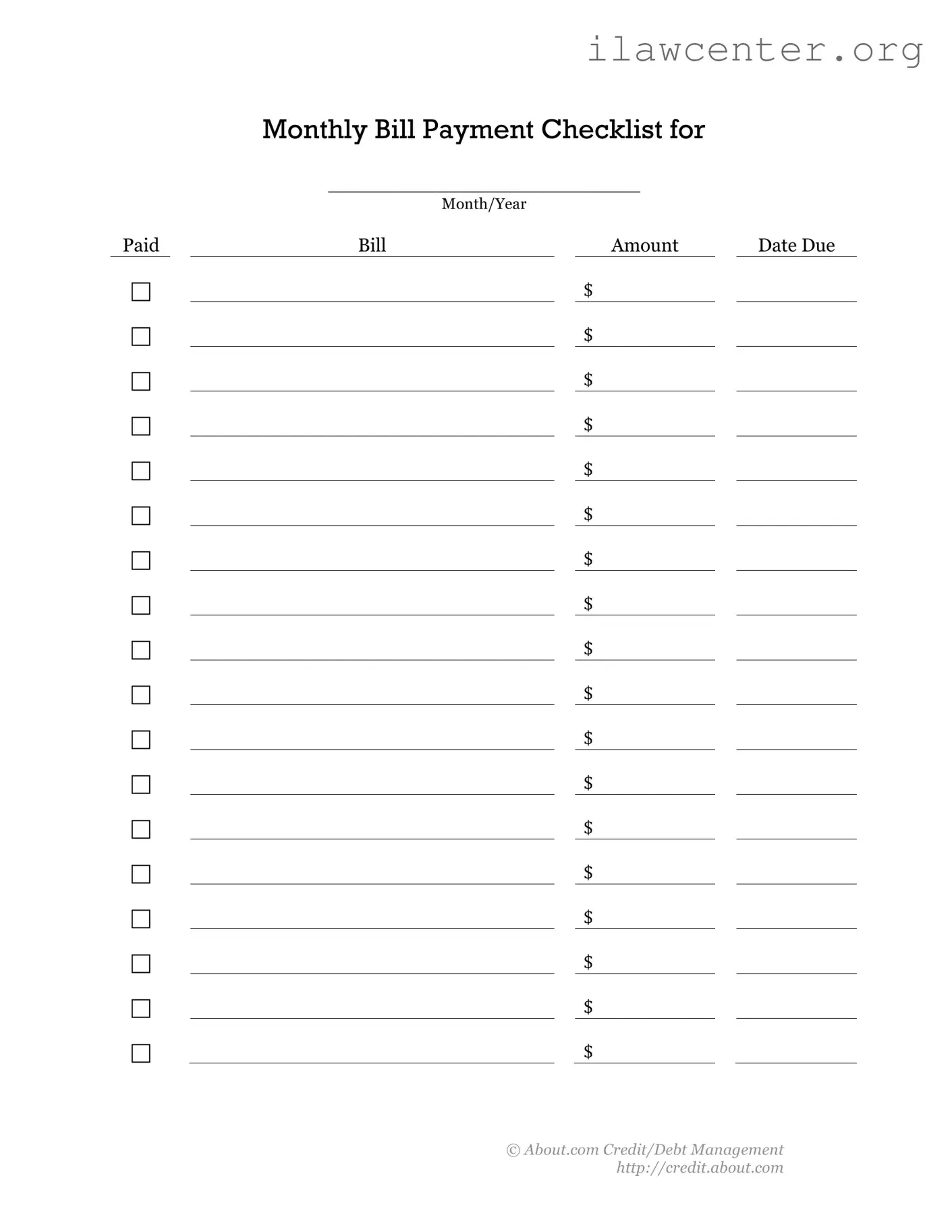 Bill Payment Checklist PDF Template