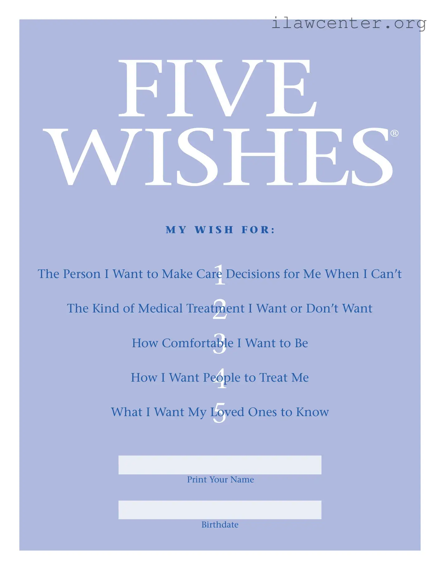 5 Wishes Document PDF Template