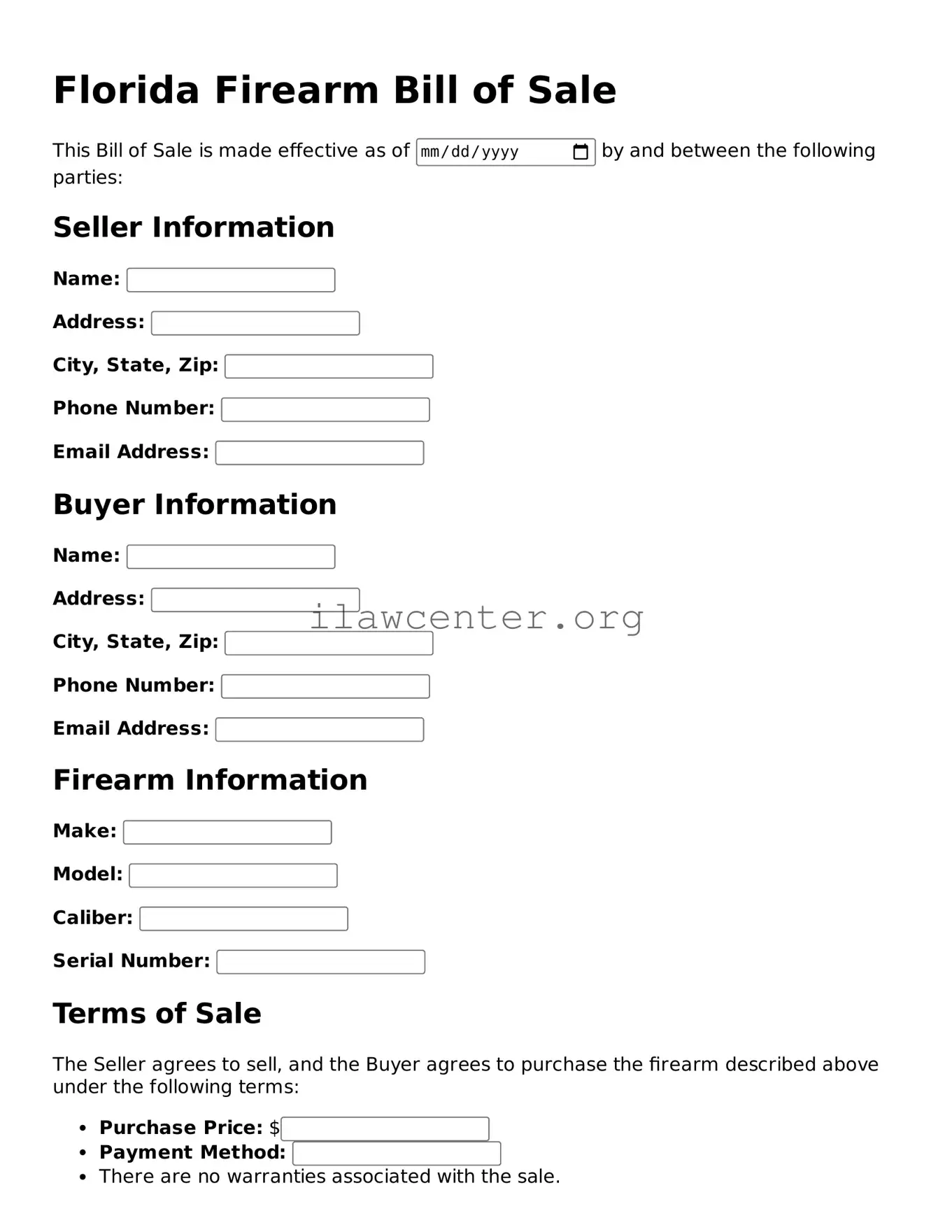 Attorney-Verified  Firearm Bill of Sale Document for Florida