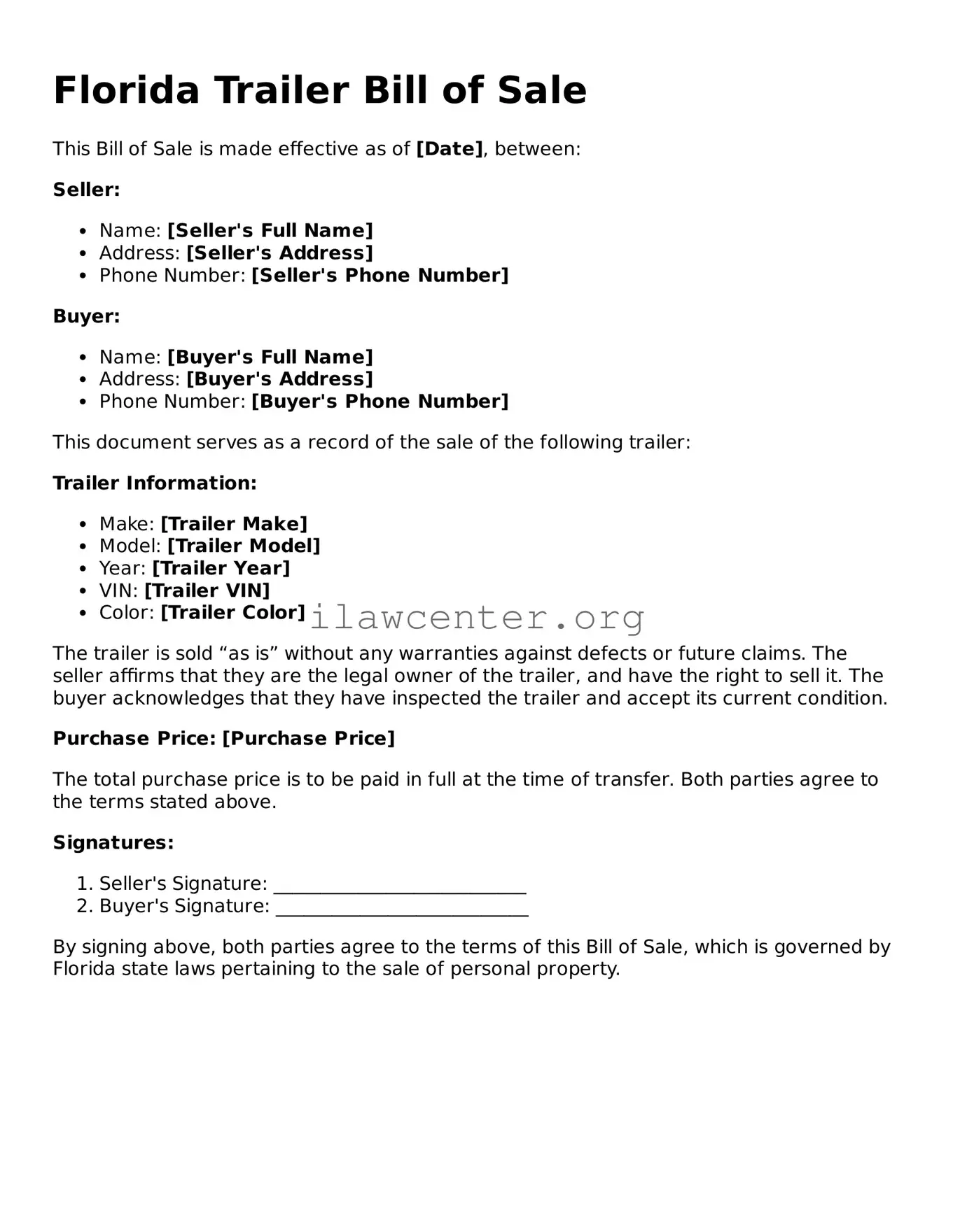 Attorney-Verified  Trailer Bill of Sale Document for Florida