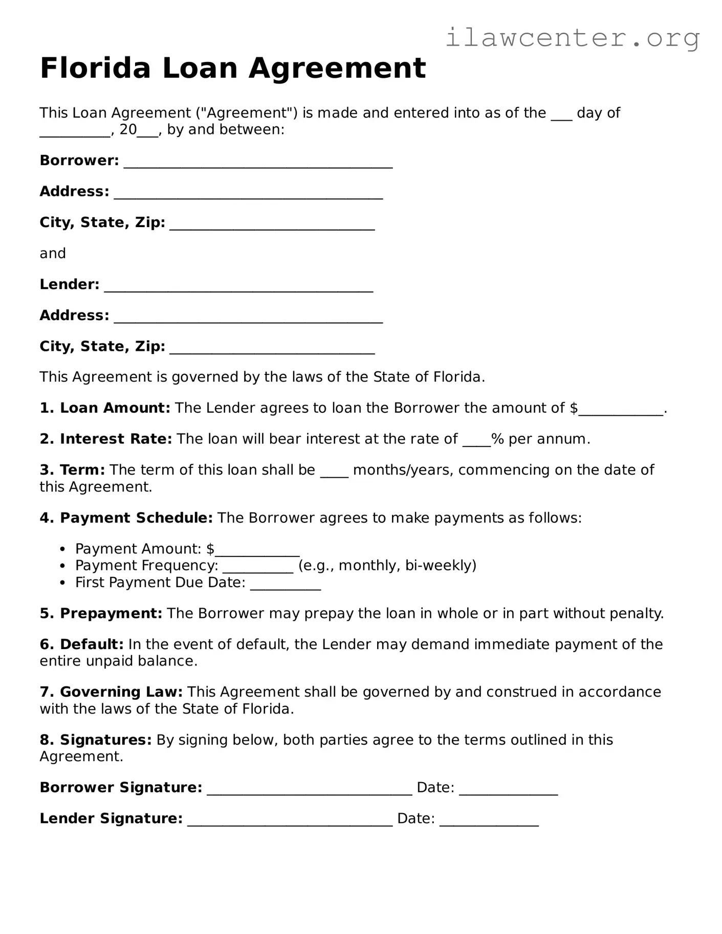 Attorney-Verified  Loan Agreement Document for Florida