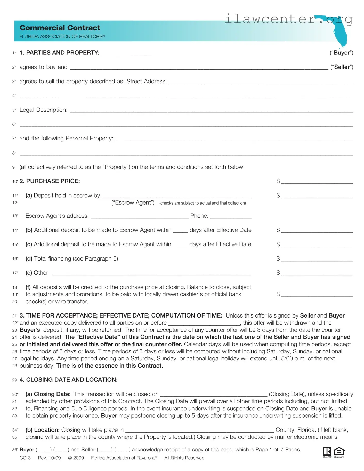 Florida Commercial Contract PDF Template