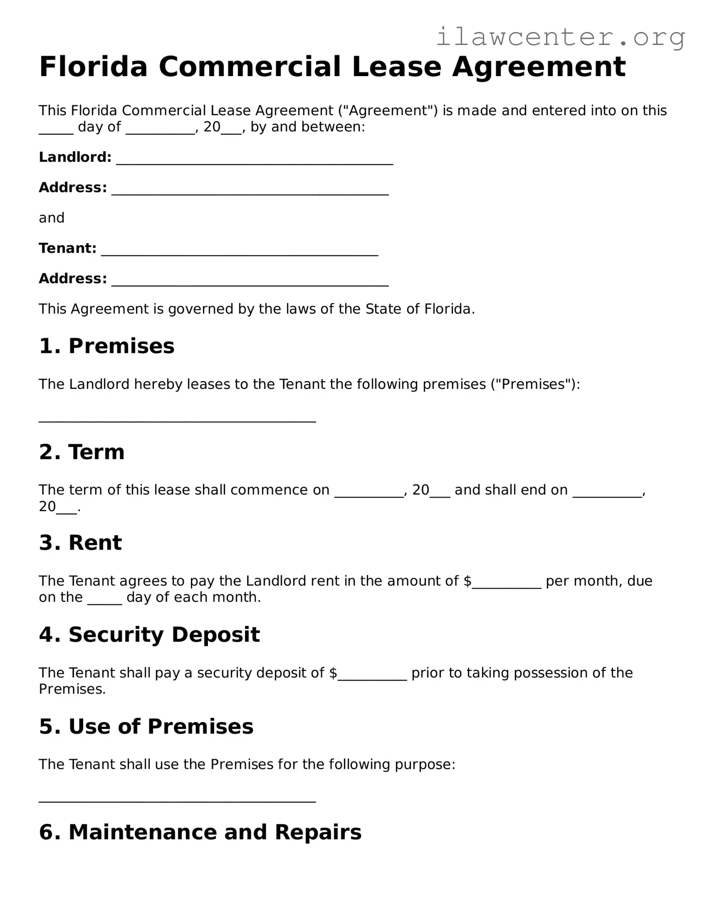 Attorney-Verified  Commercial Lease Agreement Document for Florida