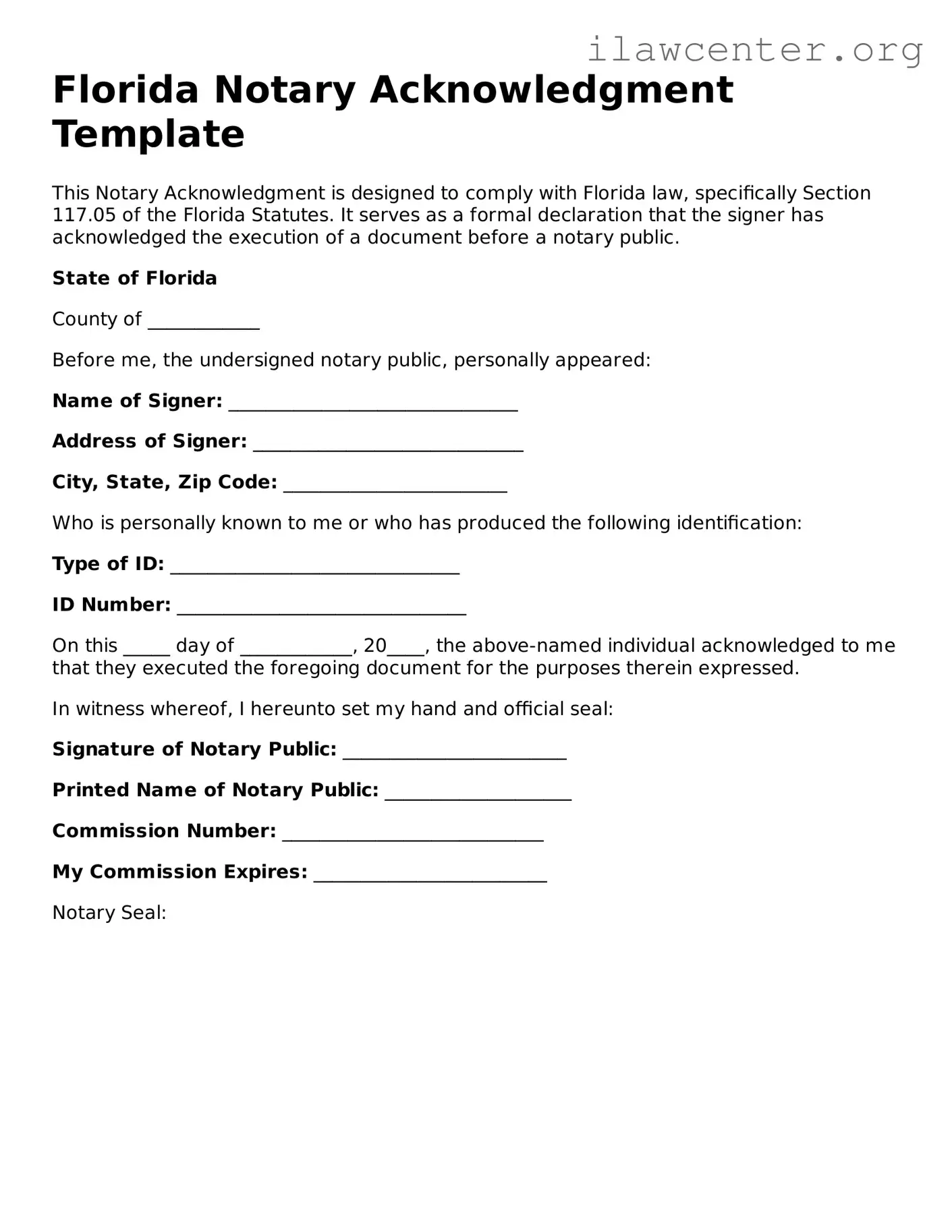 Attorney-Verified  Notary Acknowledgement Document for Florida