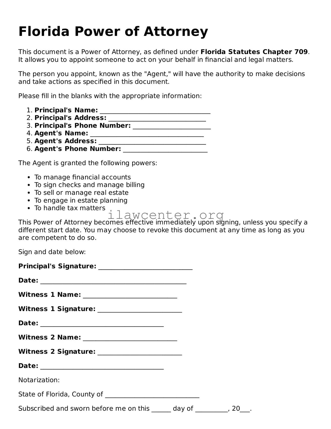 Attorney-Verified  Power of Attorney Document for Florida