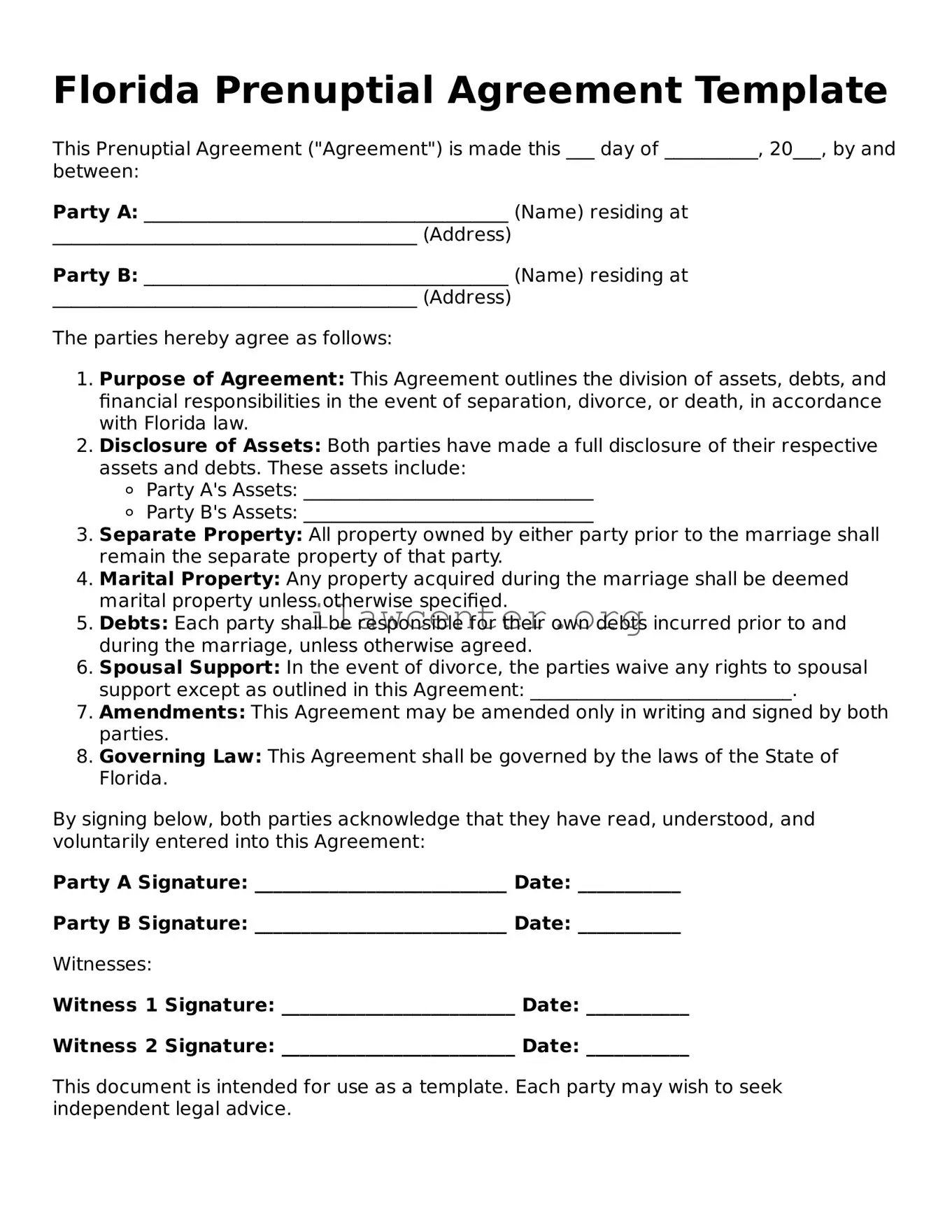 Attorney-Verified  Prenuptial Agreement Document for Florida