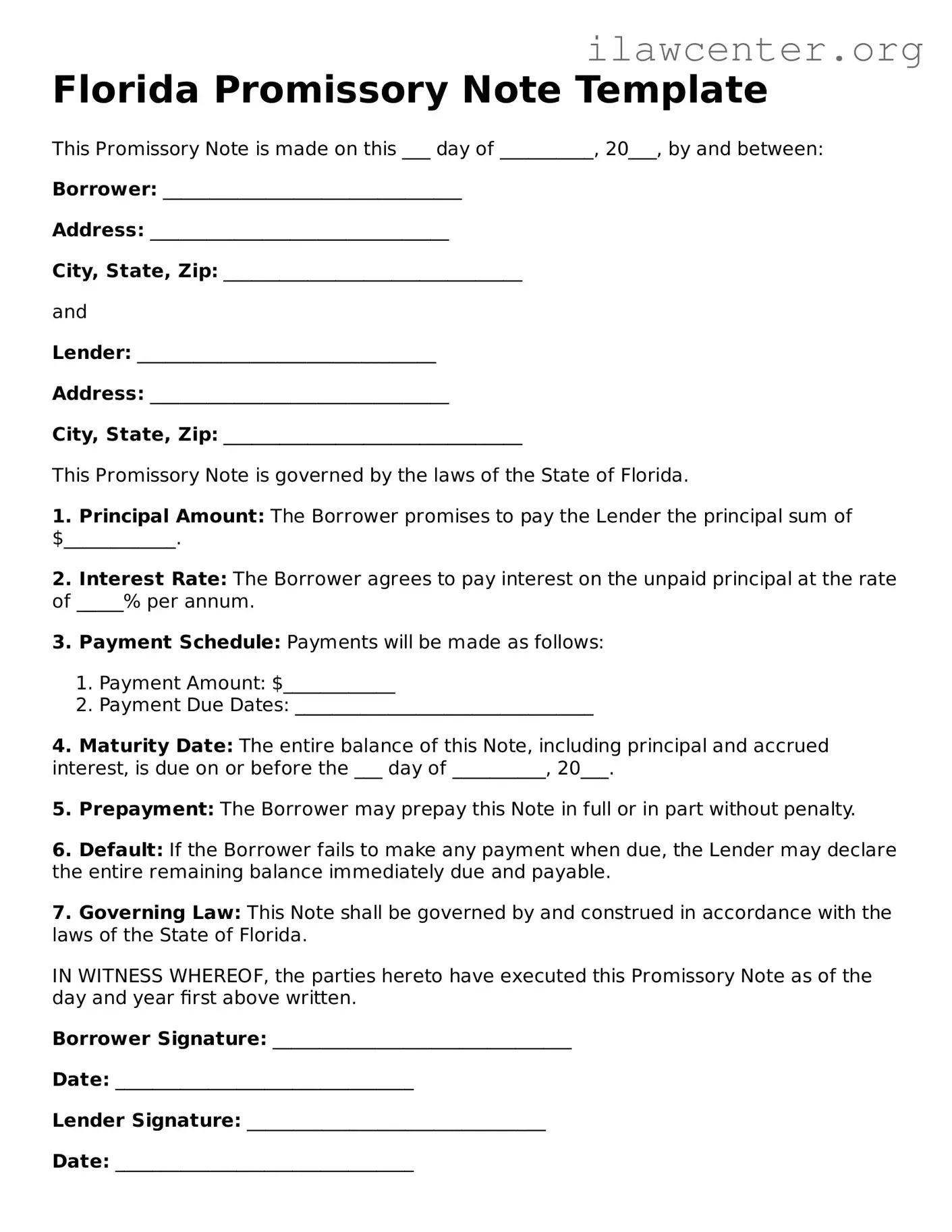 Attorney-Verified  Promissory Note Document for Florida