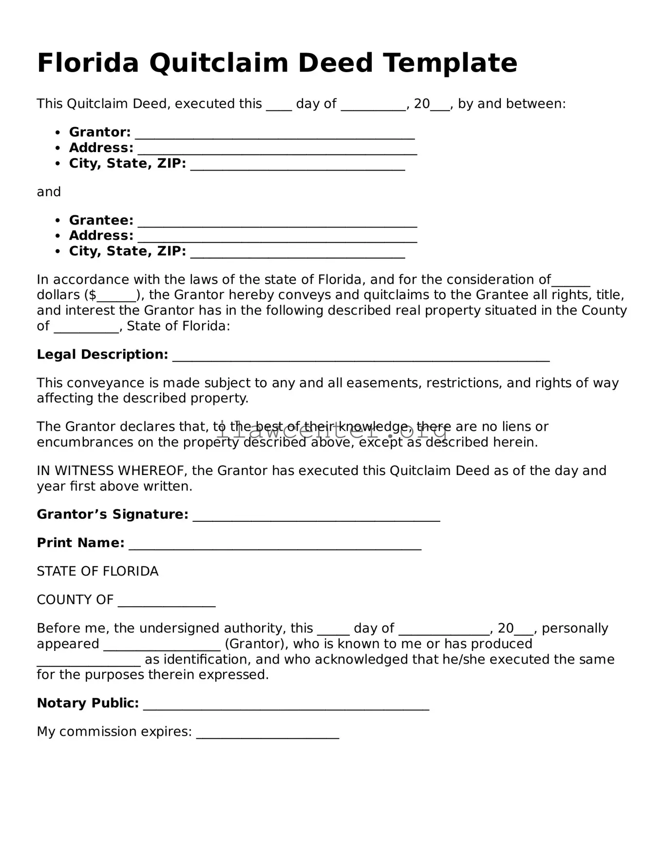 Attorney-Verified  Quitclaim Deed Document for Florida