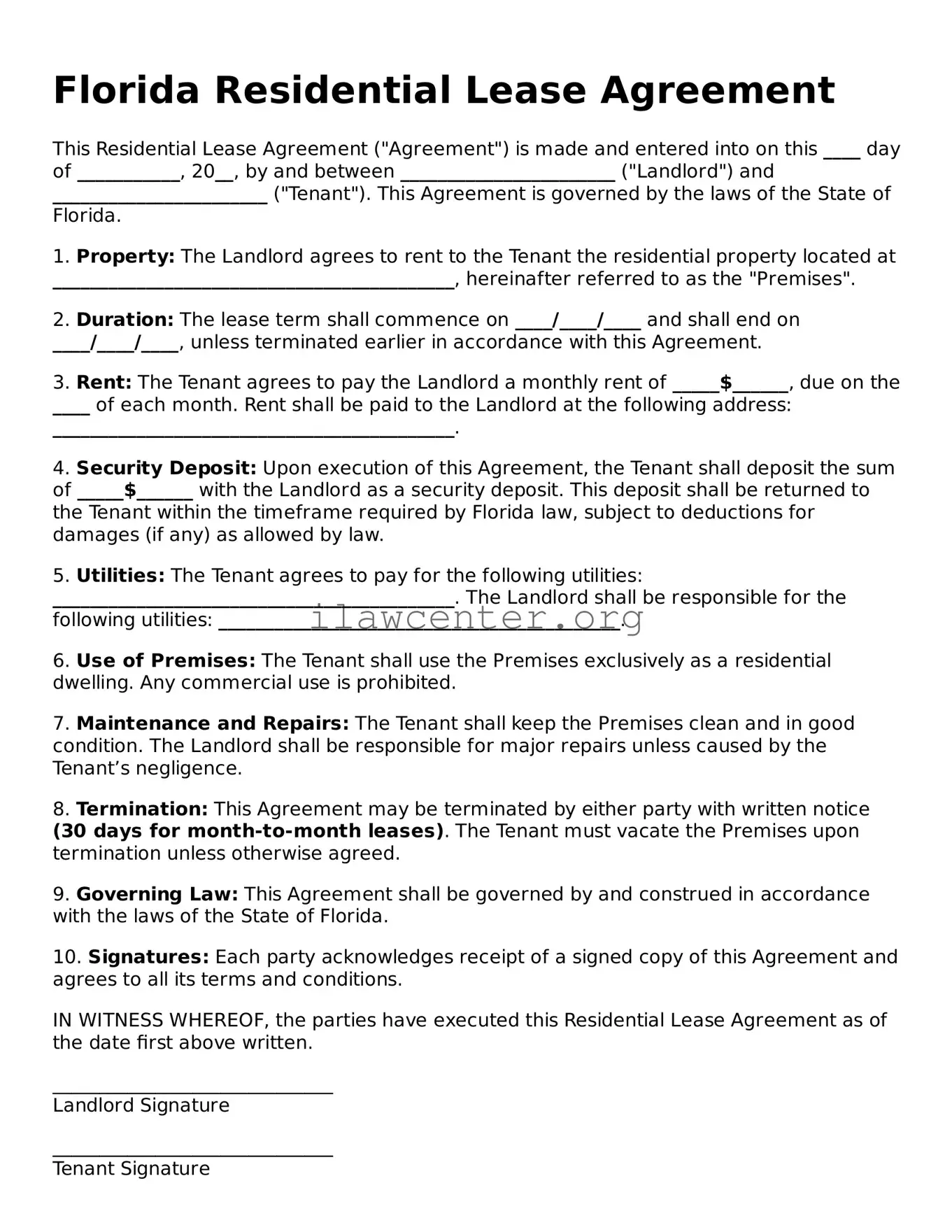 Attorney-Verified  Residential Lease Agreement Document for Florida