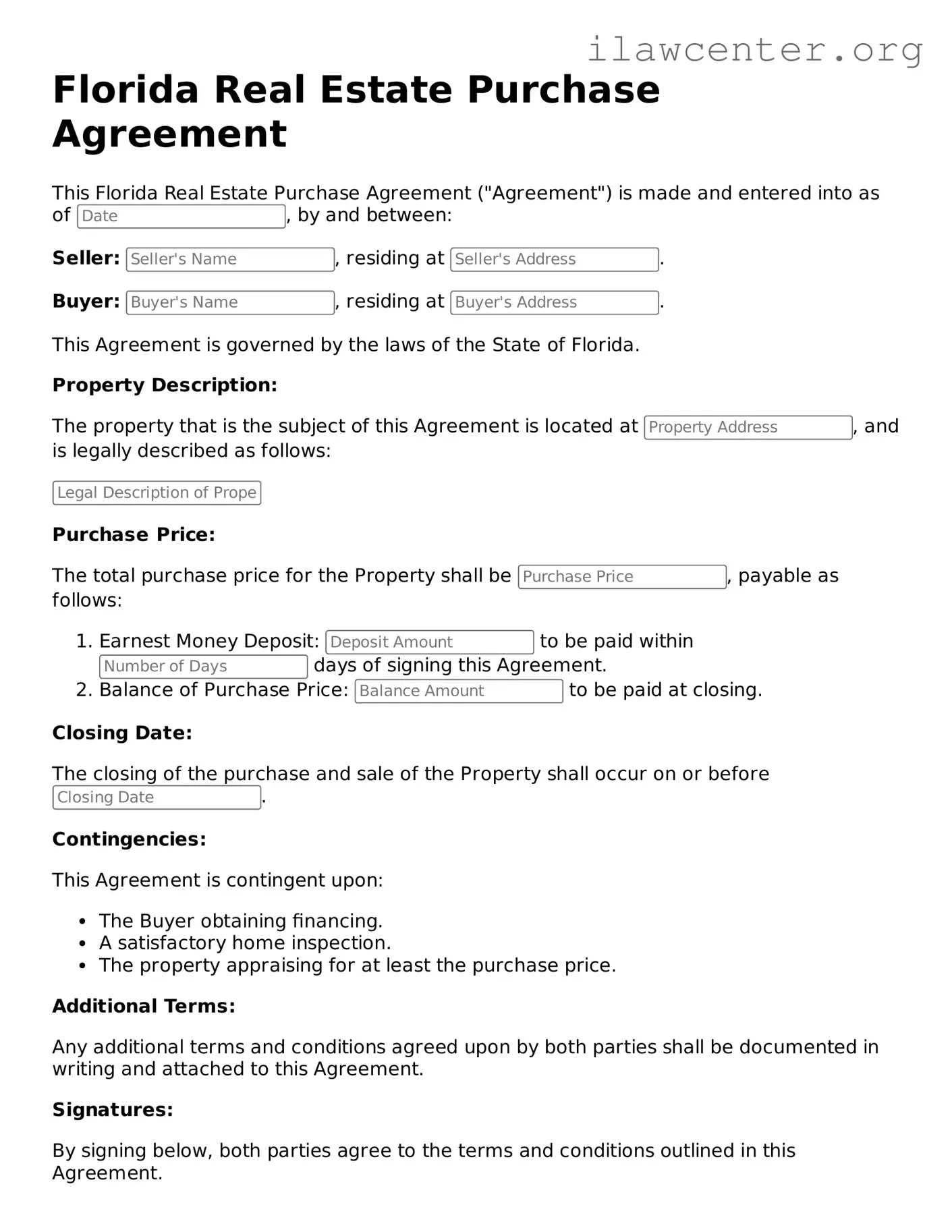 Attorney-Verified  Real Estate Purchase Agreement Document for Florida
