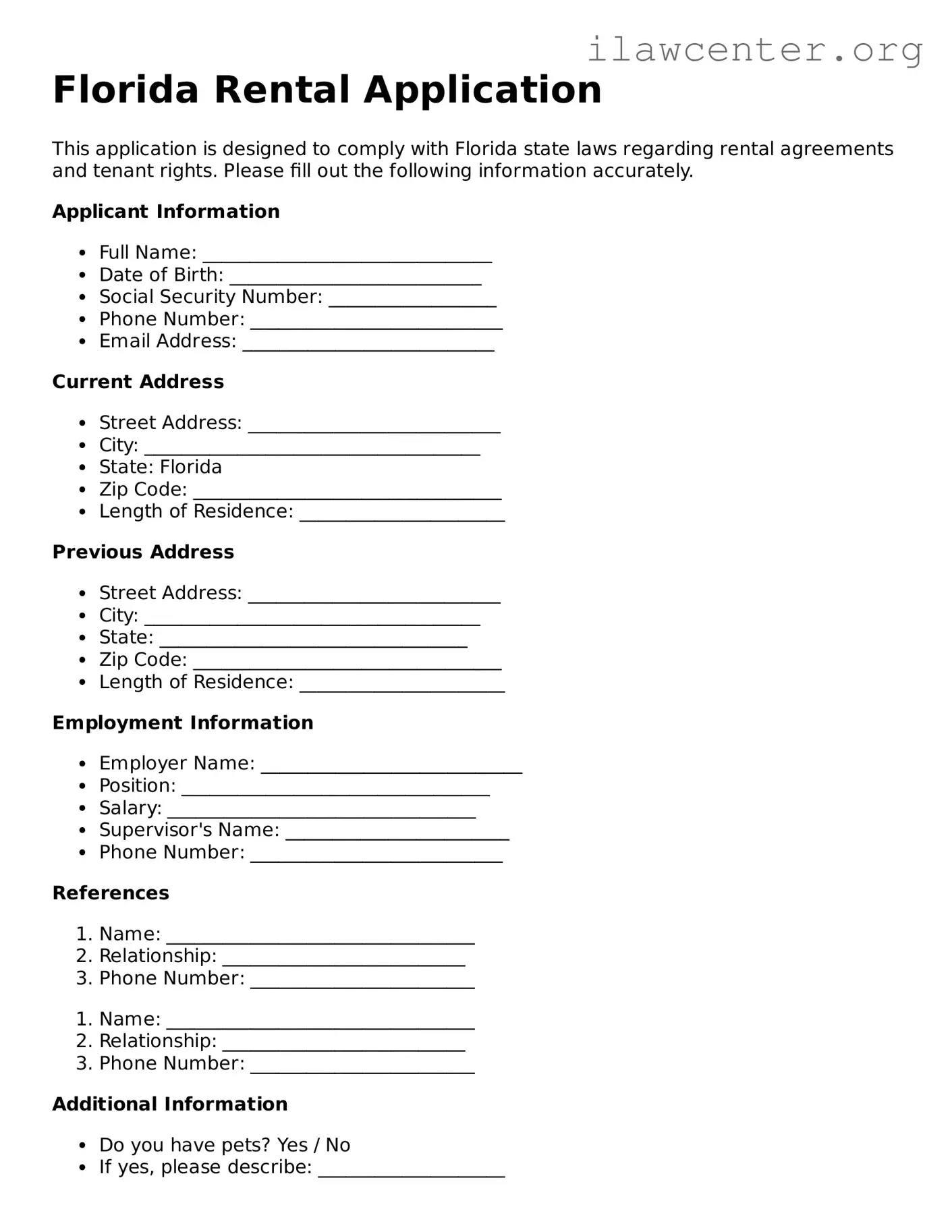 Attorney-Verified  Rental Application Document for Florida