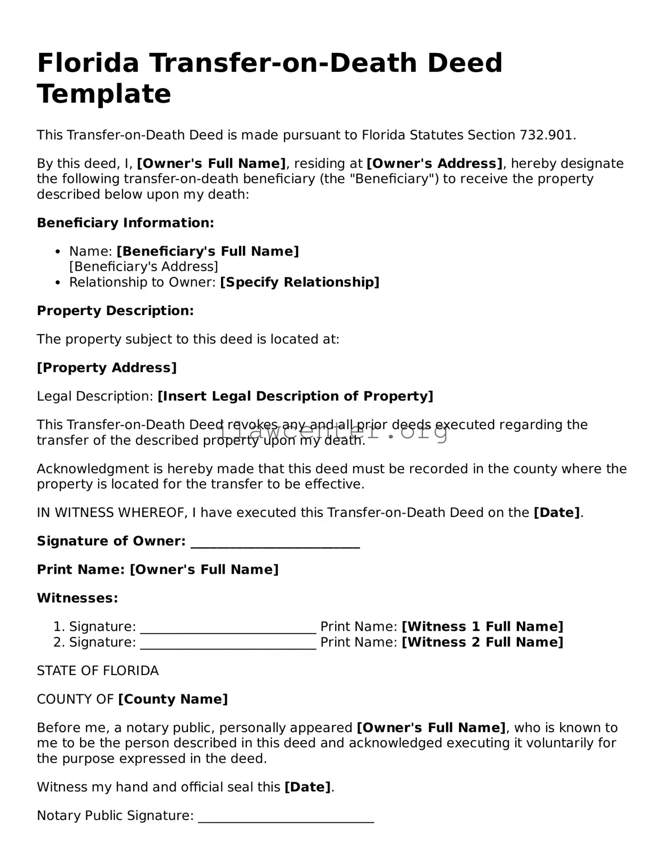Attorney-Verified  Transfer-on-Death Deed Document for Florida