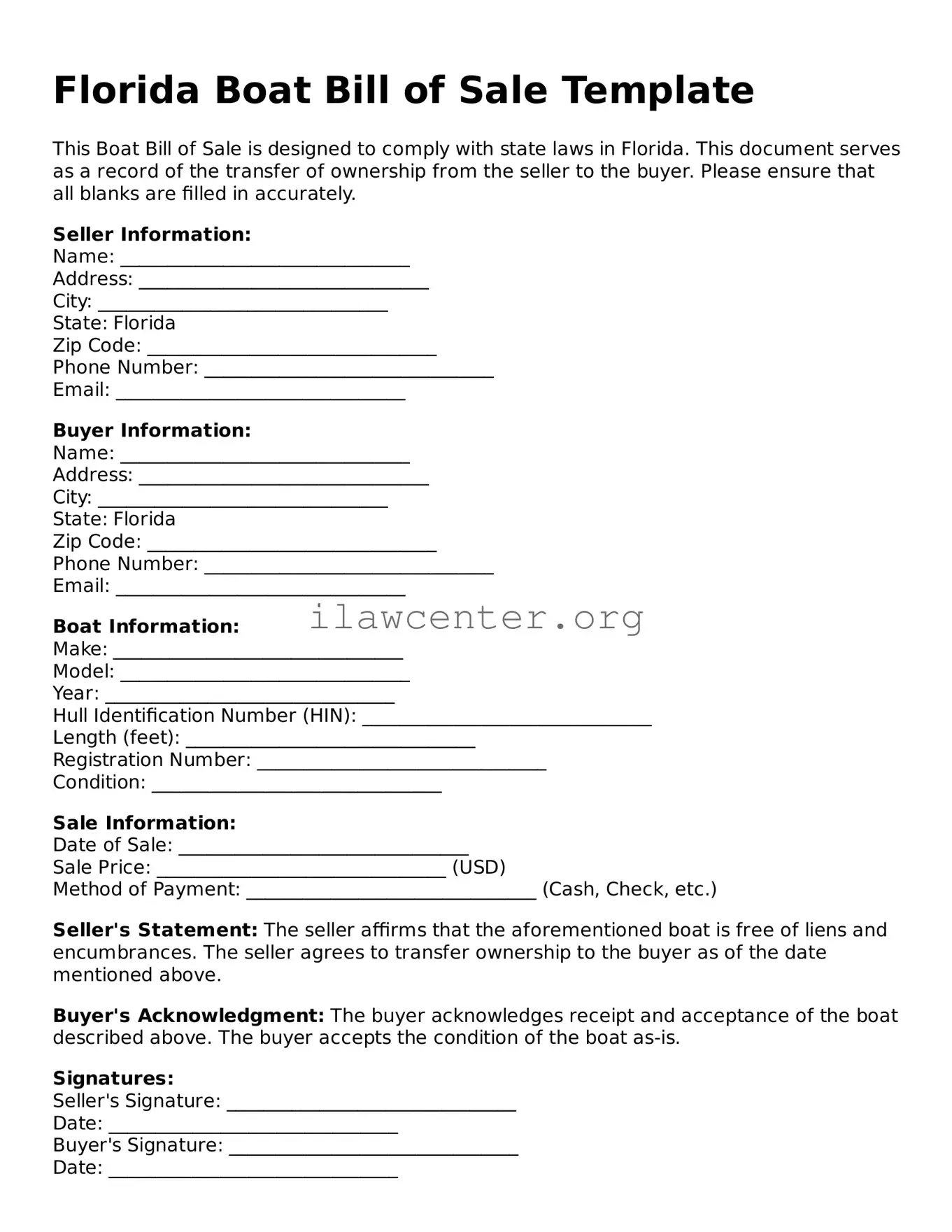 Attorney-Verified  Boat Bill of Sale Document for Florida