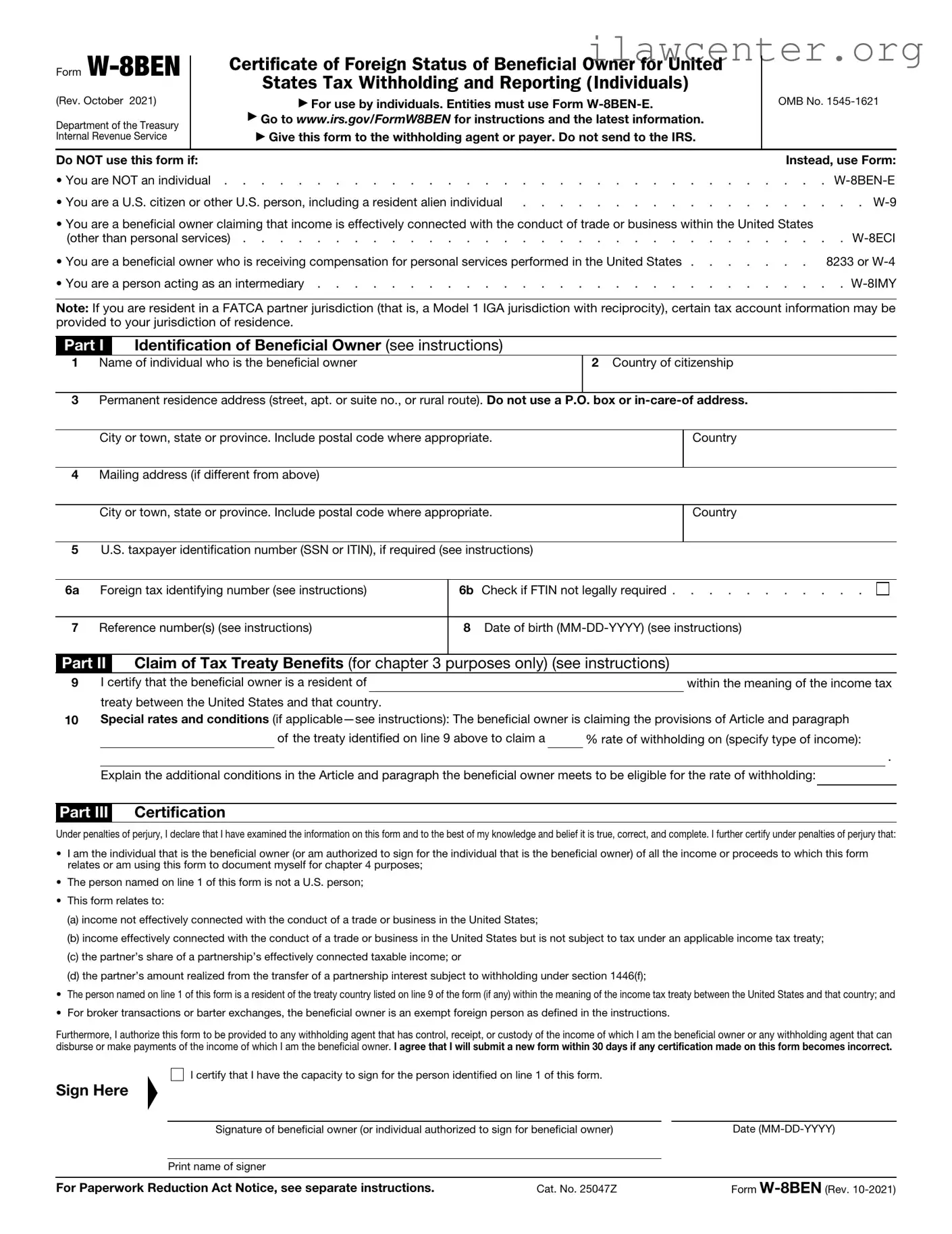 IRS W-8BEN PDF Template