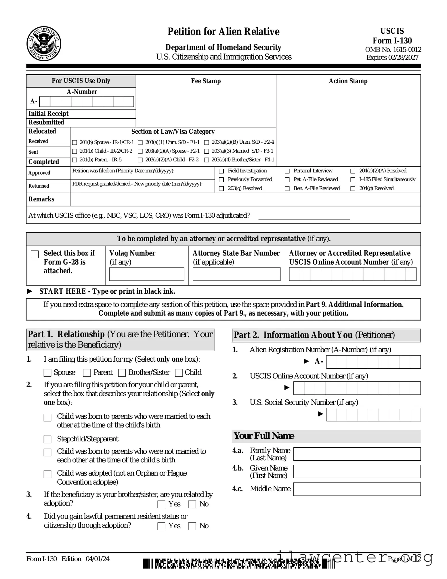 USCIS I-130 PDF Template