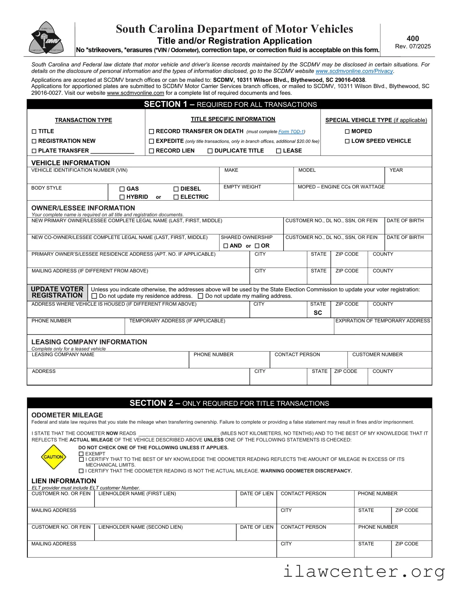 Sc Dmv 400 PDF Template