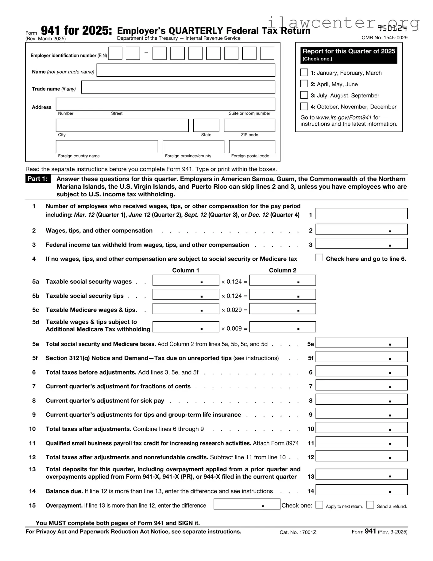 IRS 941 PDF Template