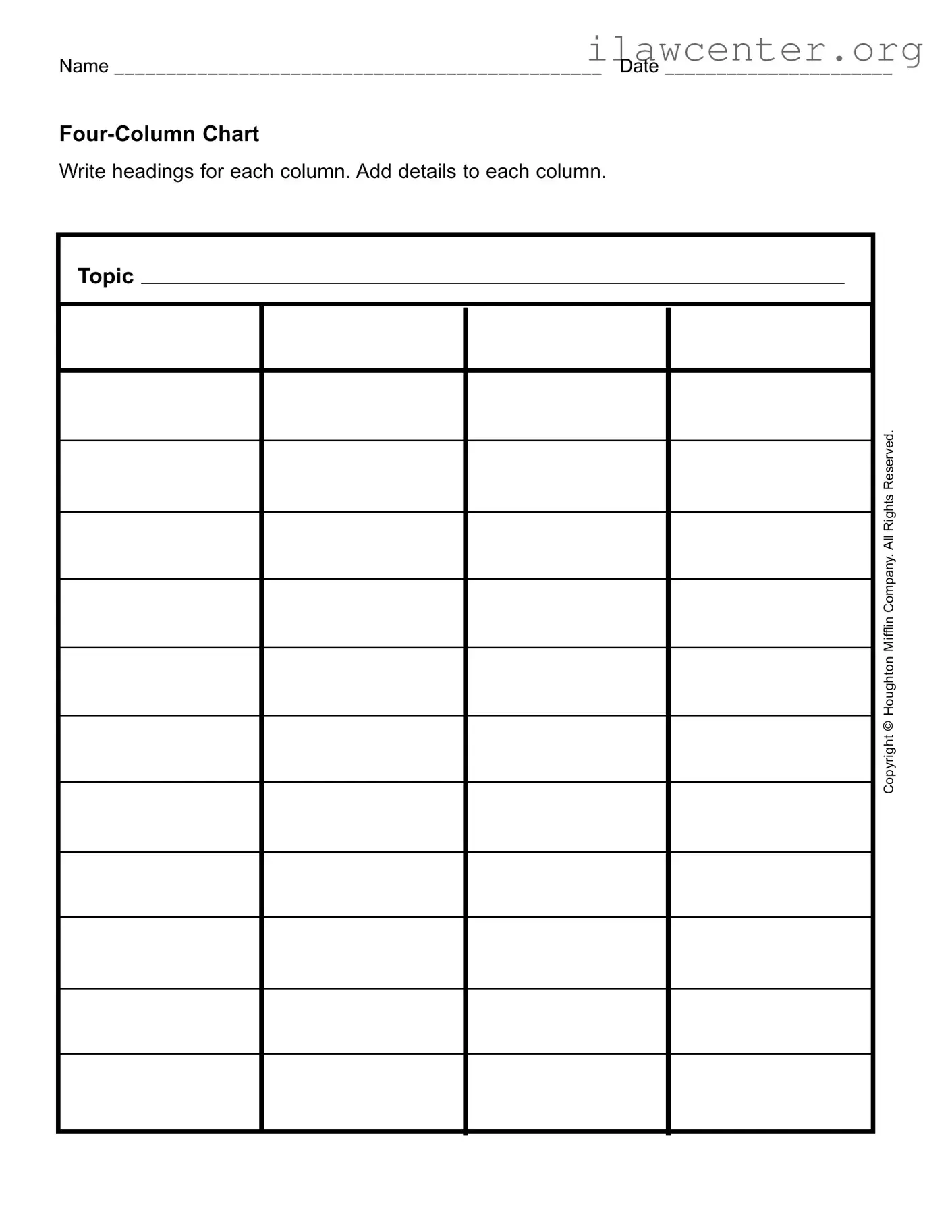 Four Column Chart PDF Template