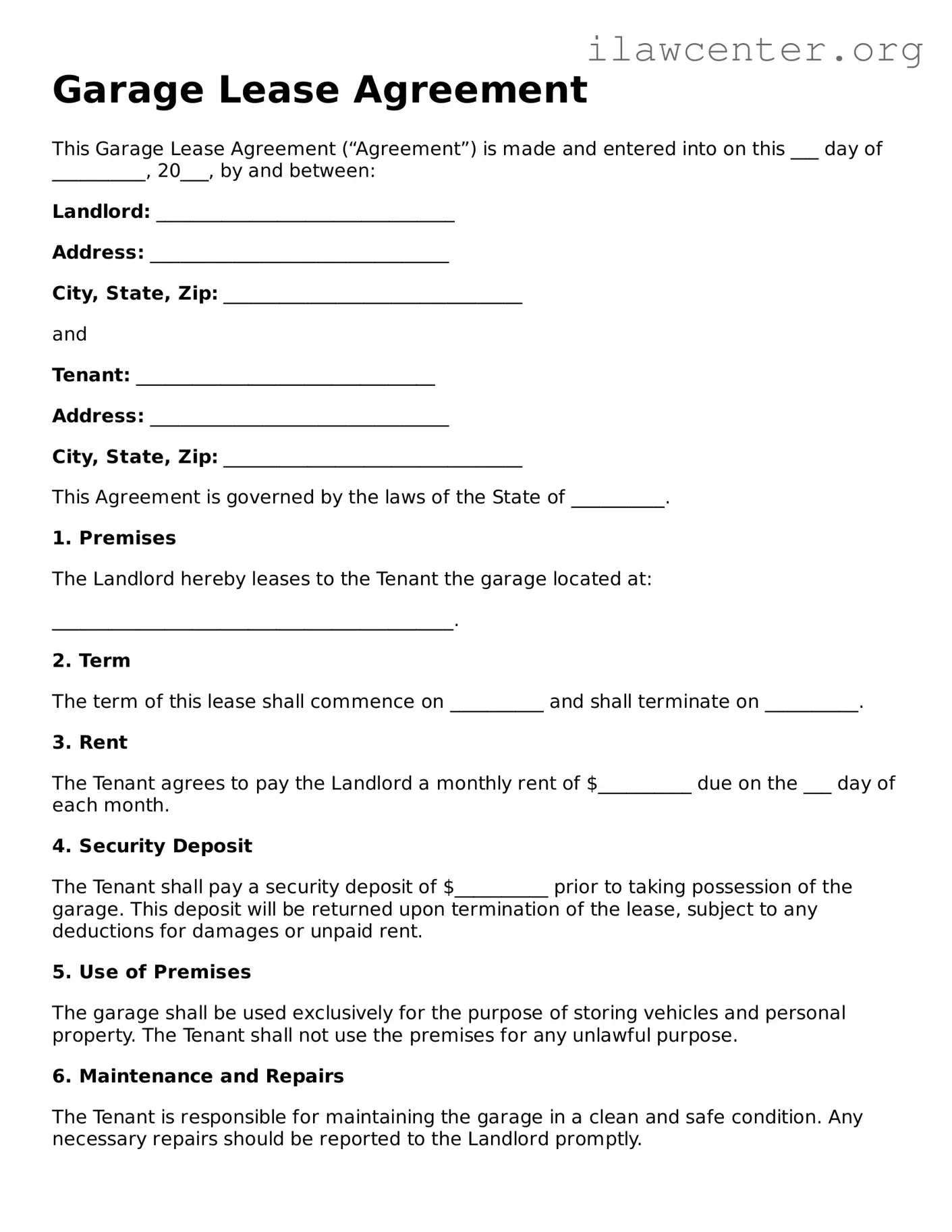 Fillable Garage Lease Agreement Document