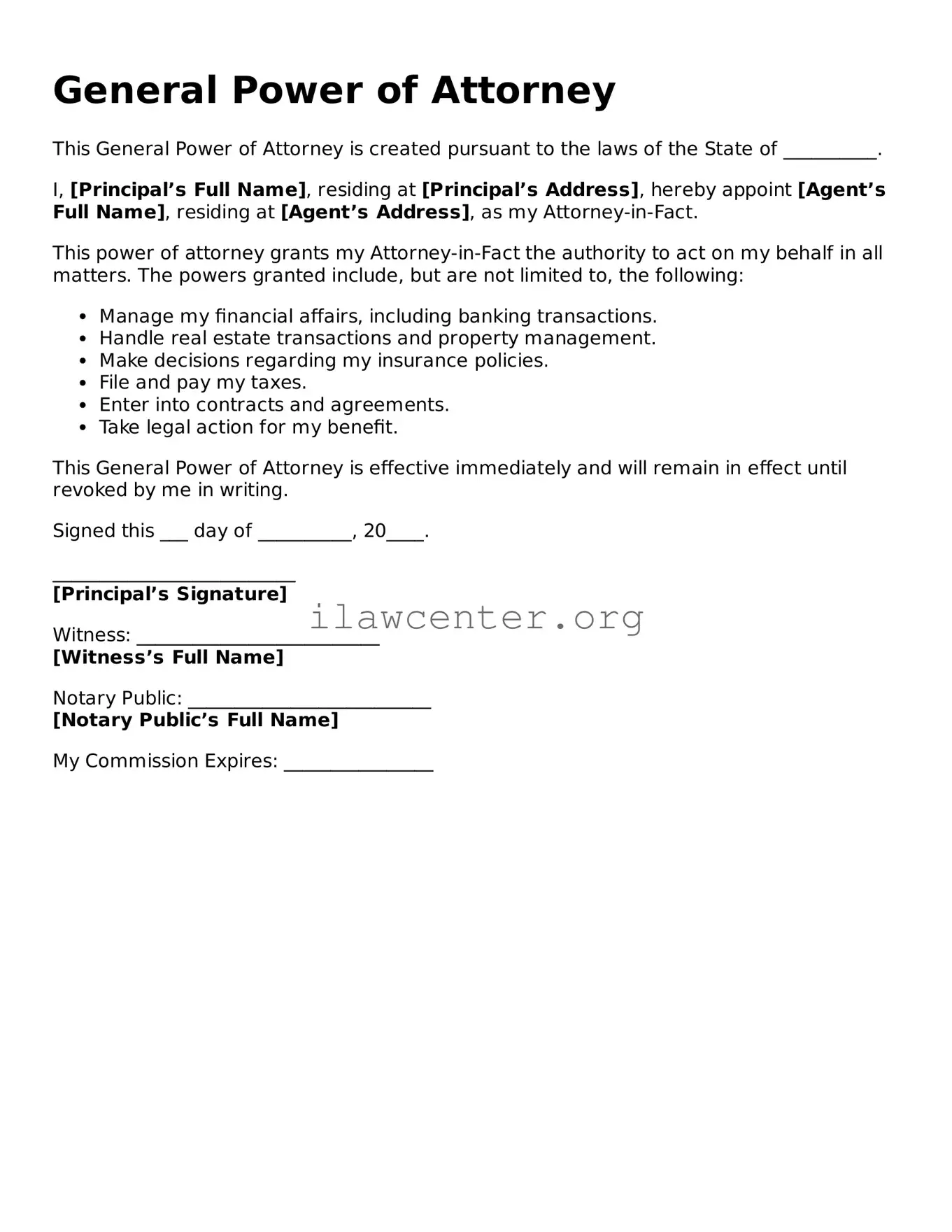 Fillable General Power of Attorney Document