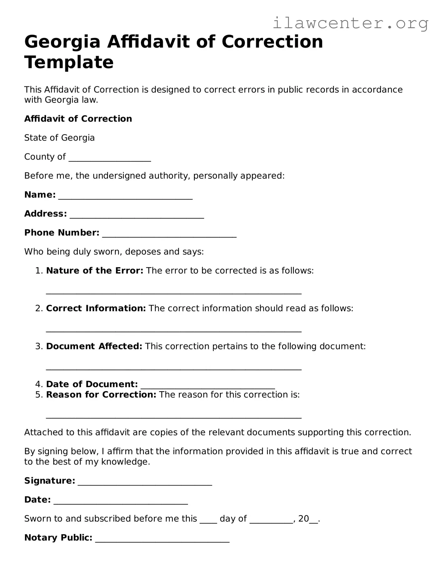 Attorney-Verified  Affidavit of Correction Document for Georgia