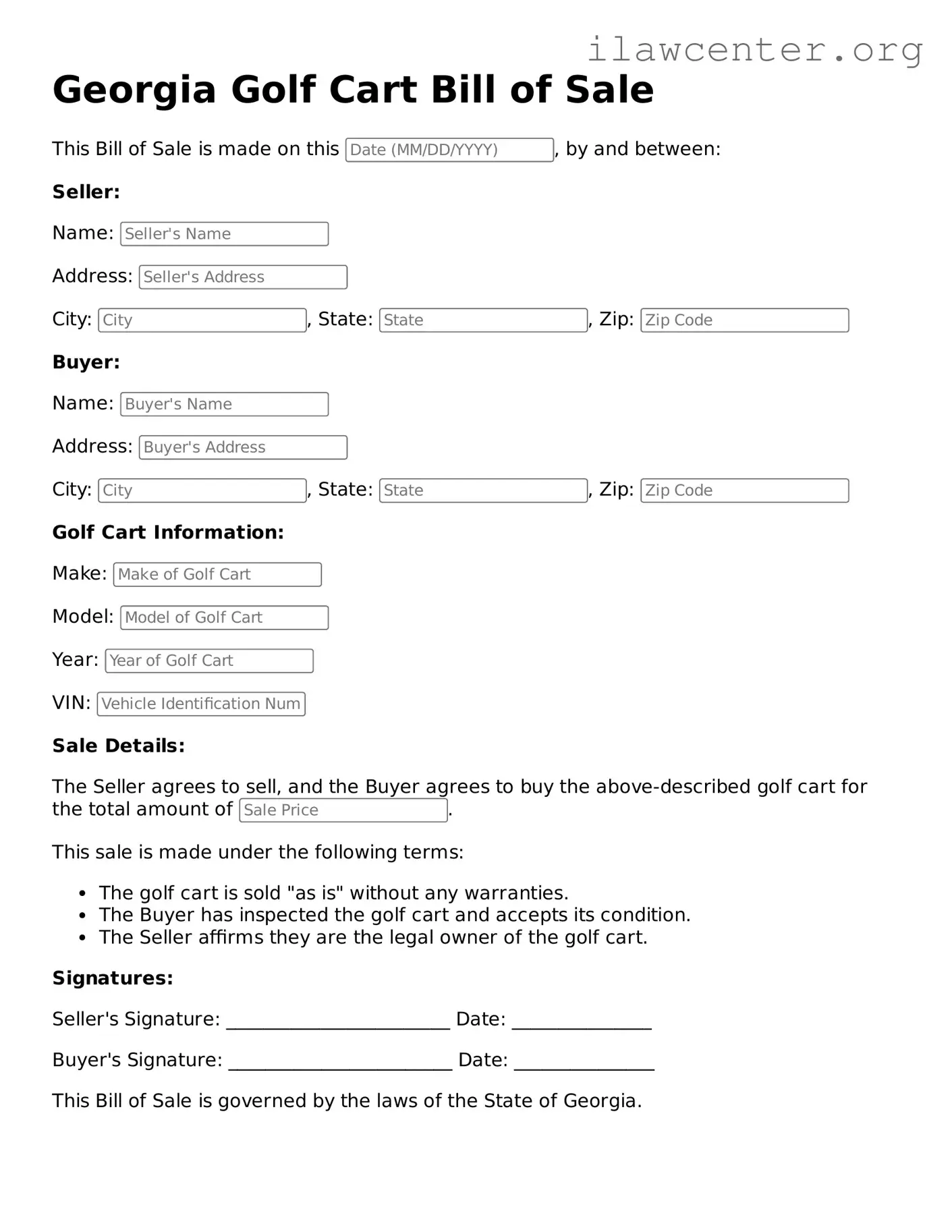 Attorney-Verified  Golf Cart Bill of Sale Document for Georgia