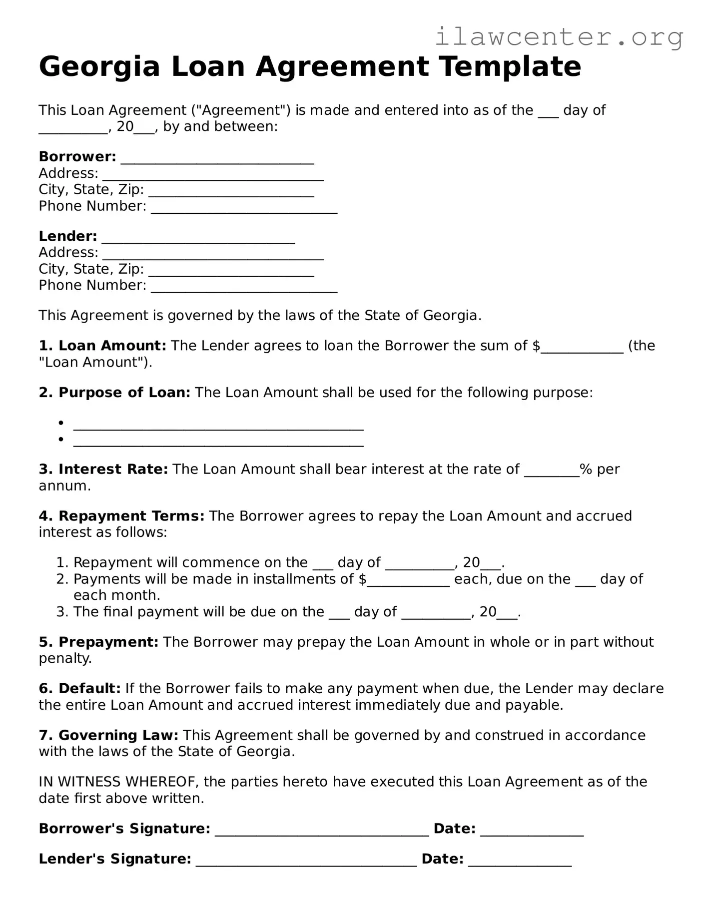 Attorney-Verified  Loan Agreement Document for Georgia