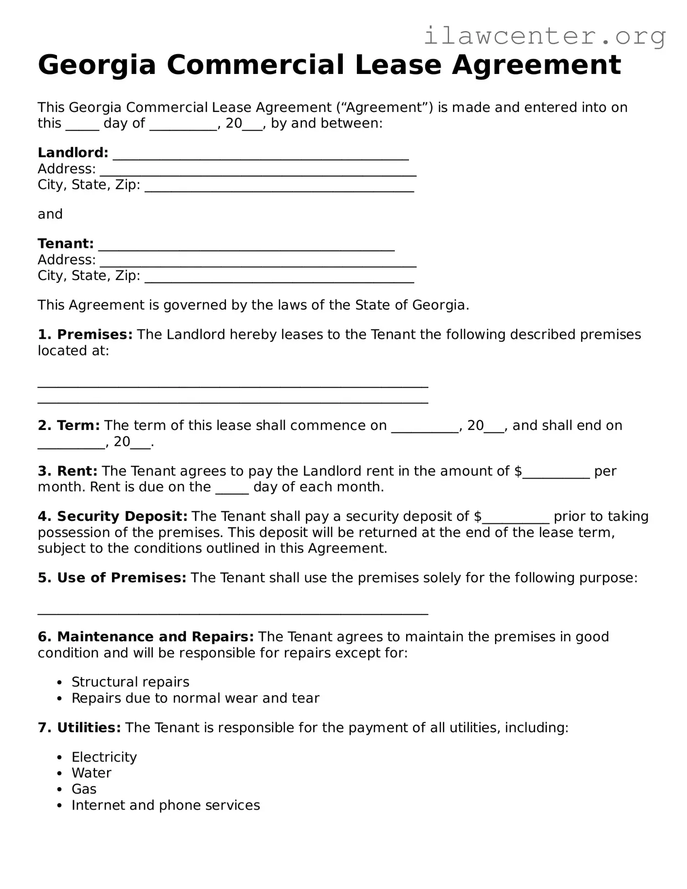 Attorney-Verified  Commercial Lease Agreement Document for Georgia