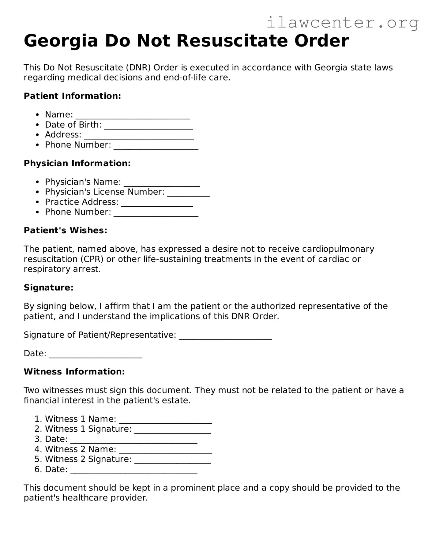 Attorney-Verified  Do Not Resuscitate Order Document for Georgia