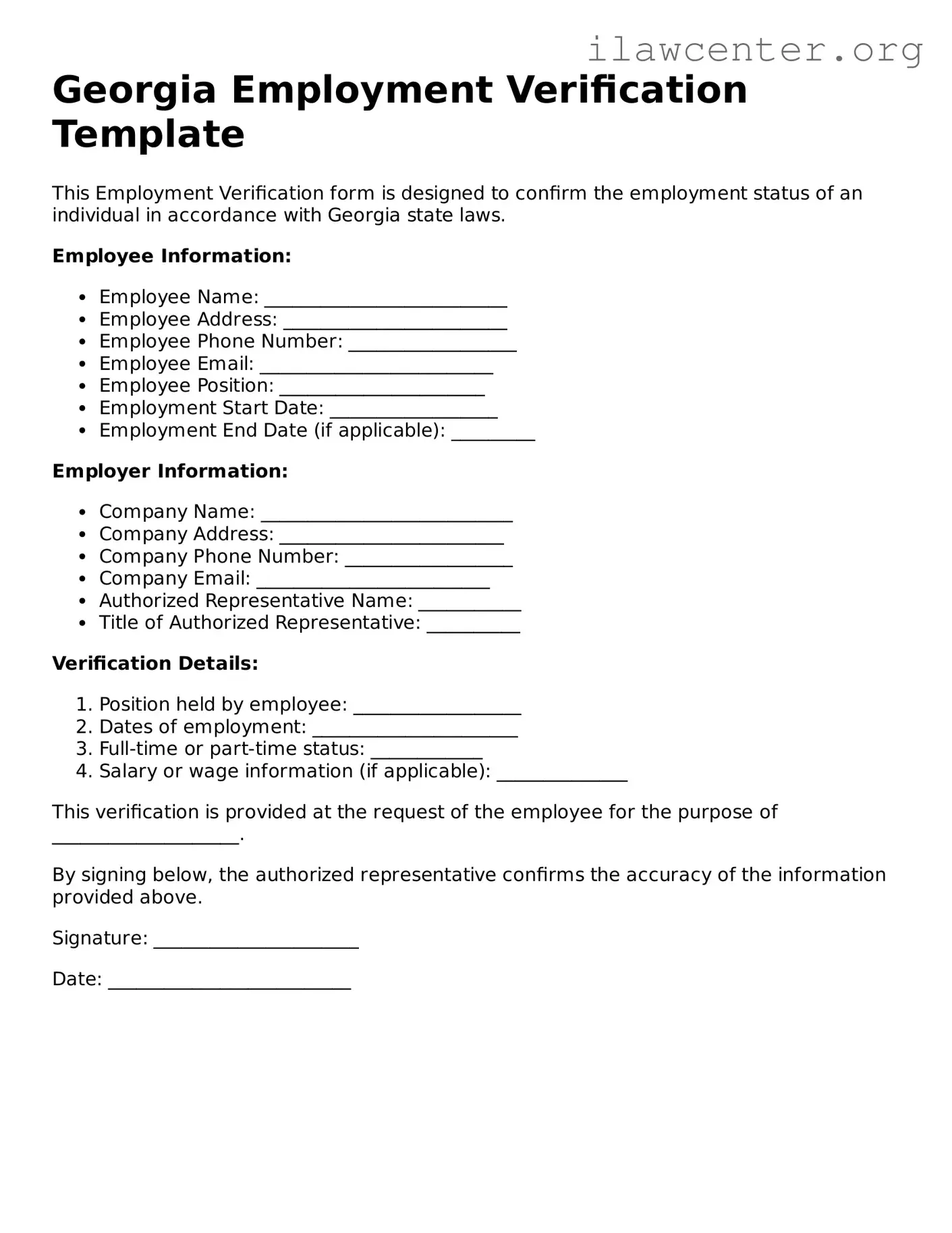Attorney-Verified  Employment Verification Document for Georgia