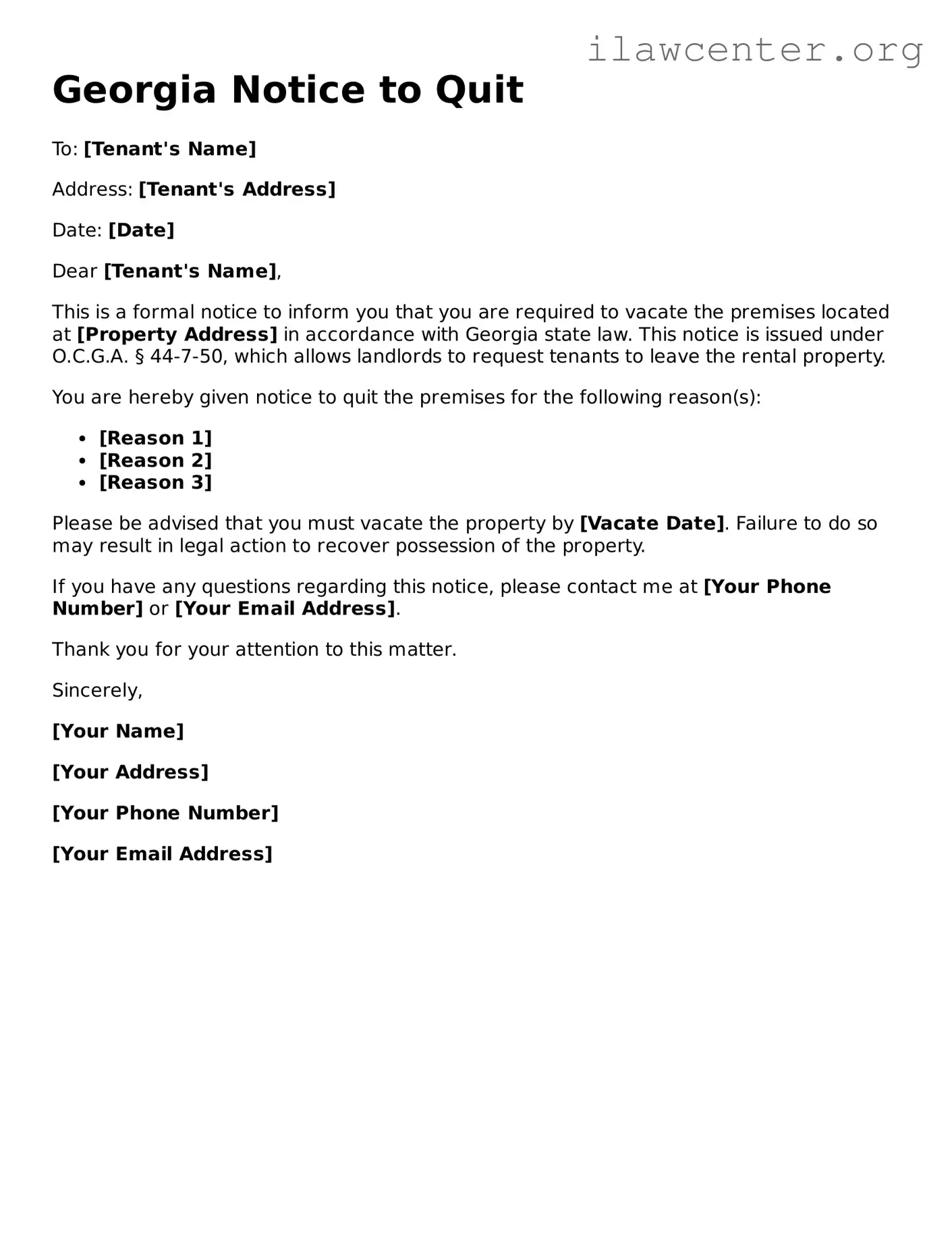 Attorney-Verified  Notice to Quit Document for Georgia