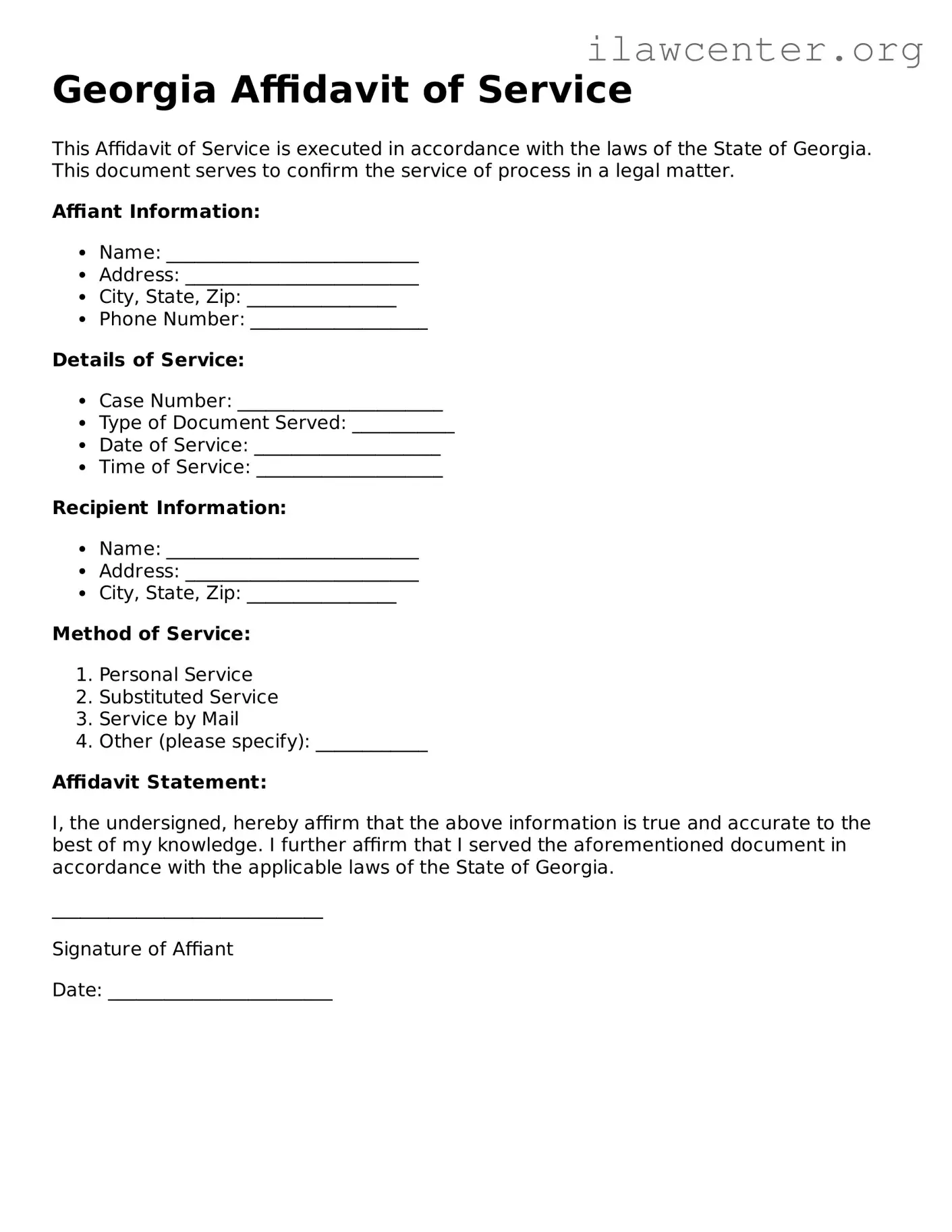 Attorney-Verified  Affidavit of Service Document for Georgia