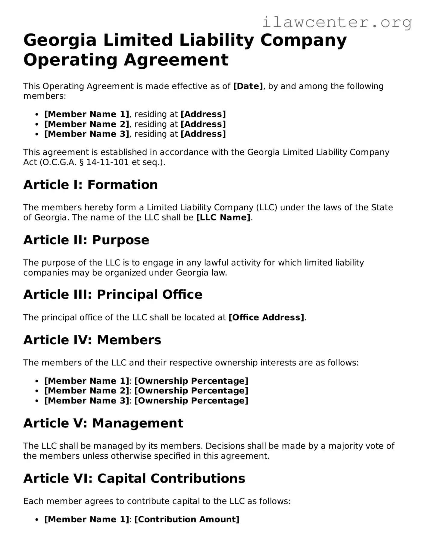 Attorney-Verified  Operating Agreement Document for Georgia