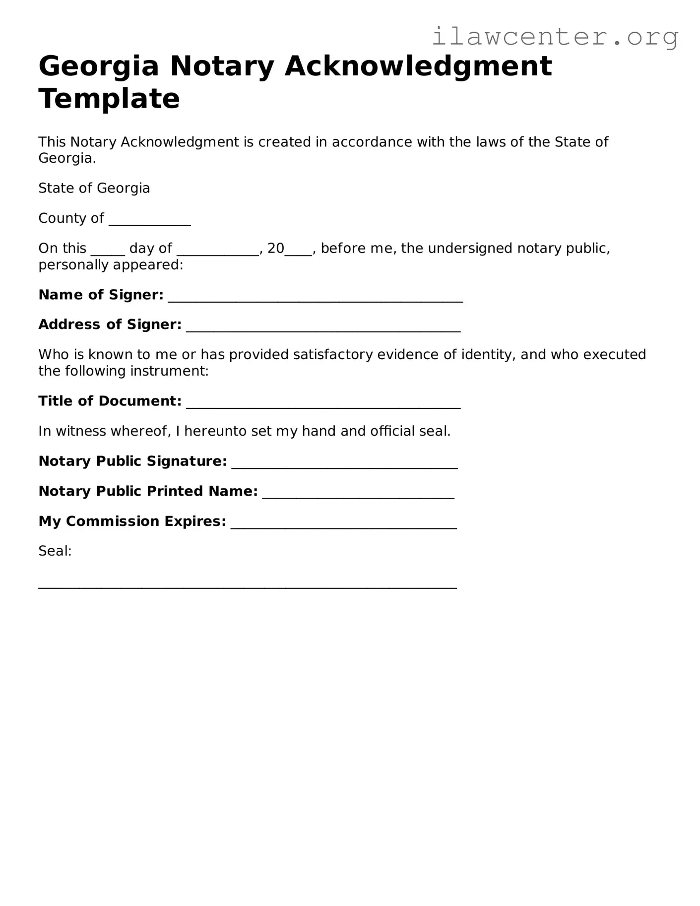 Attorney-Verified  Notary Acknowledgement Document for Georgia