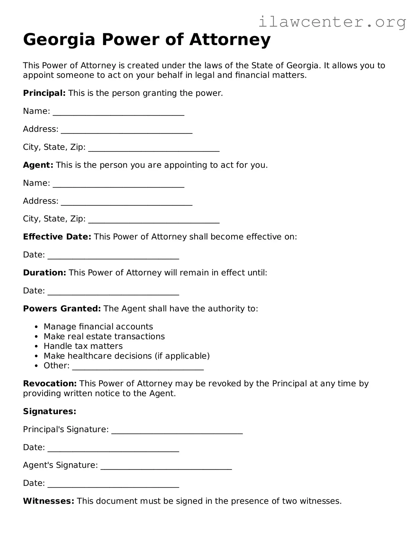 Attorney-Verified  Power of Attorney Document for Georgia