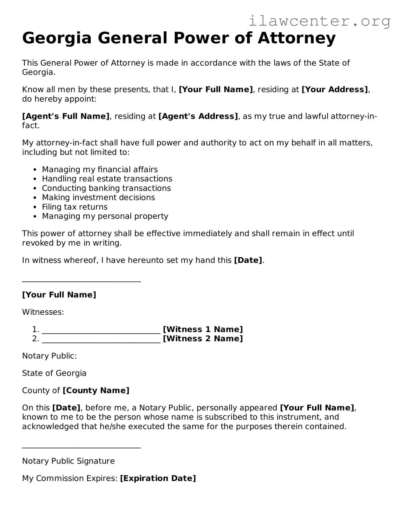 Attorney-Verified  General Power of Attorney Document for Georgia