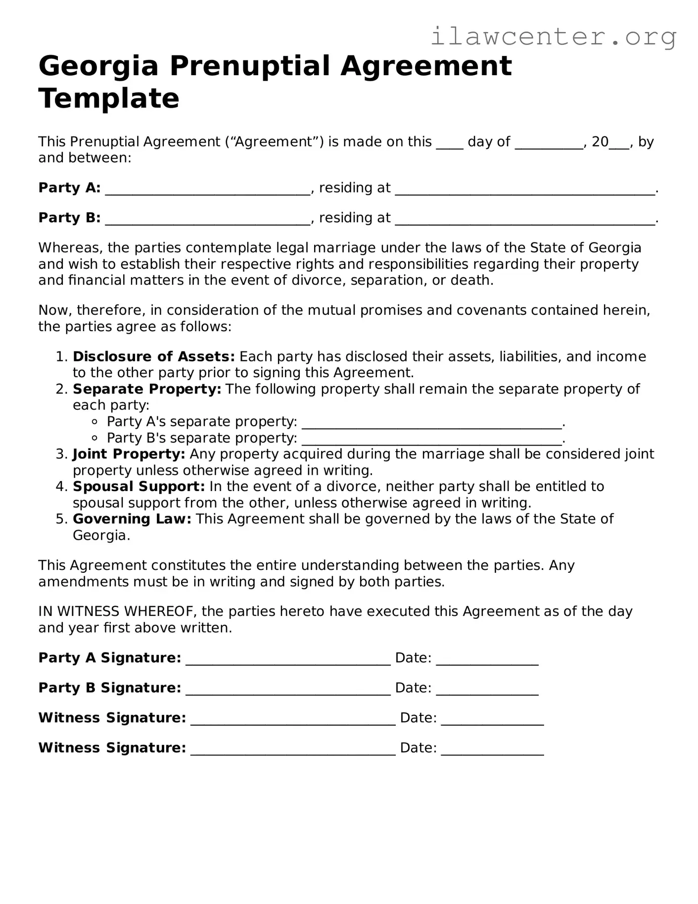 Attorney-Verified  Prenuptial Agreement Document for Georgia