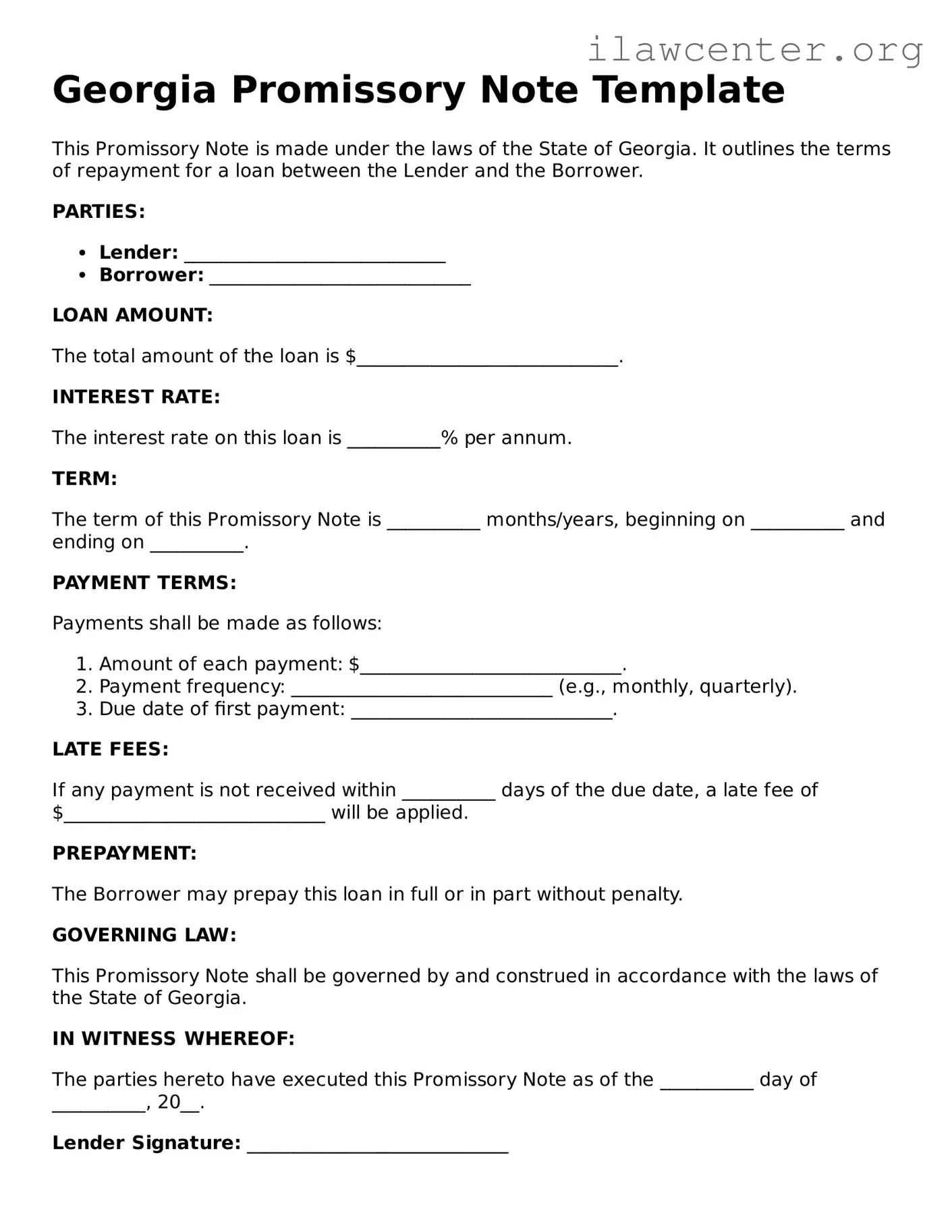 Attorney-Verified  Promissory Note Document for Georgia