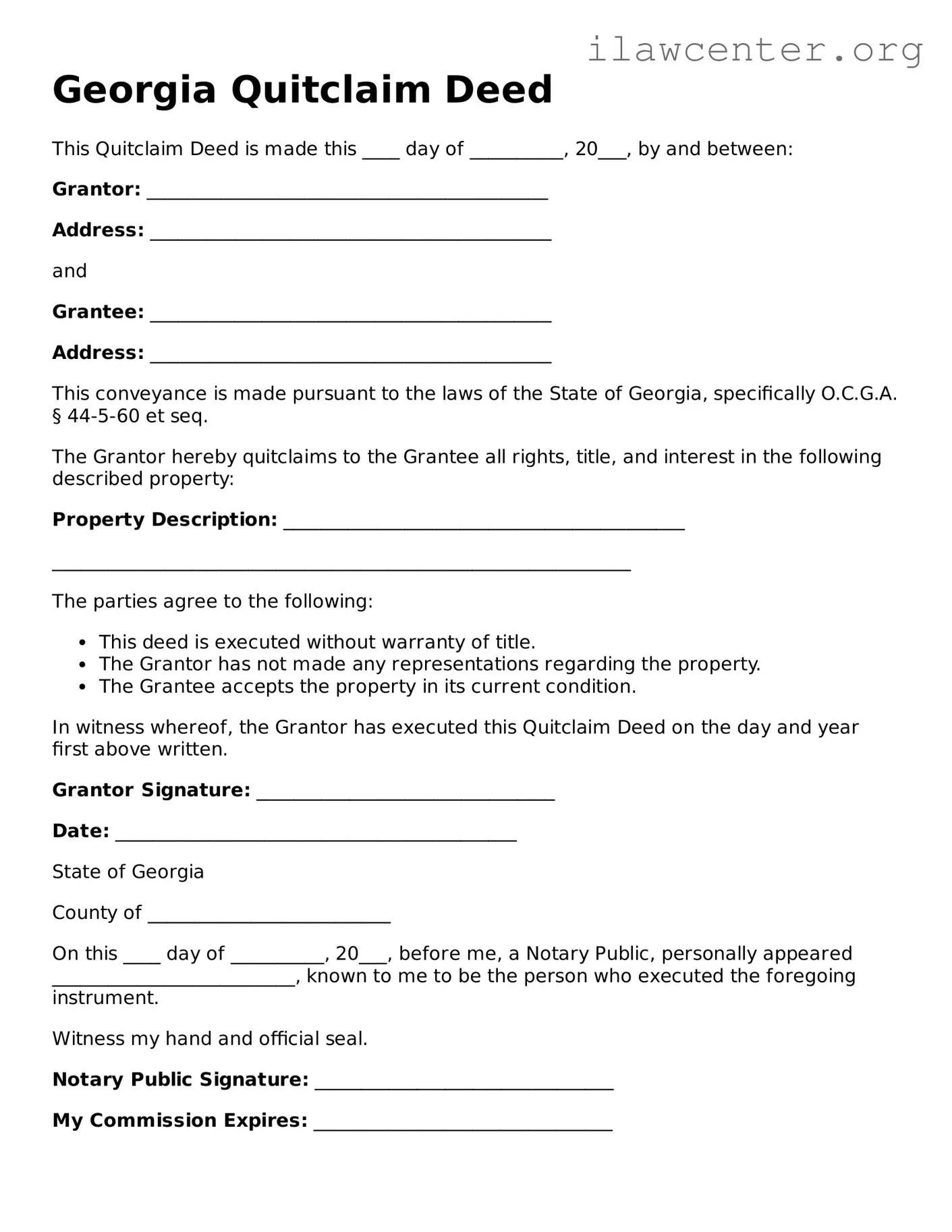 Attorney-Verified  Quitclaim Deed Document for Georgia