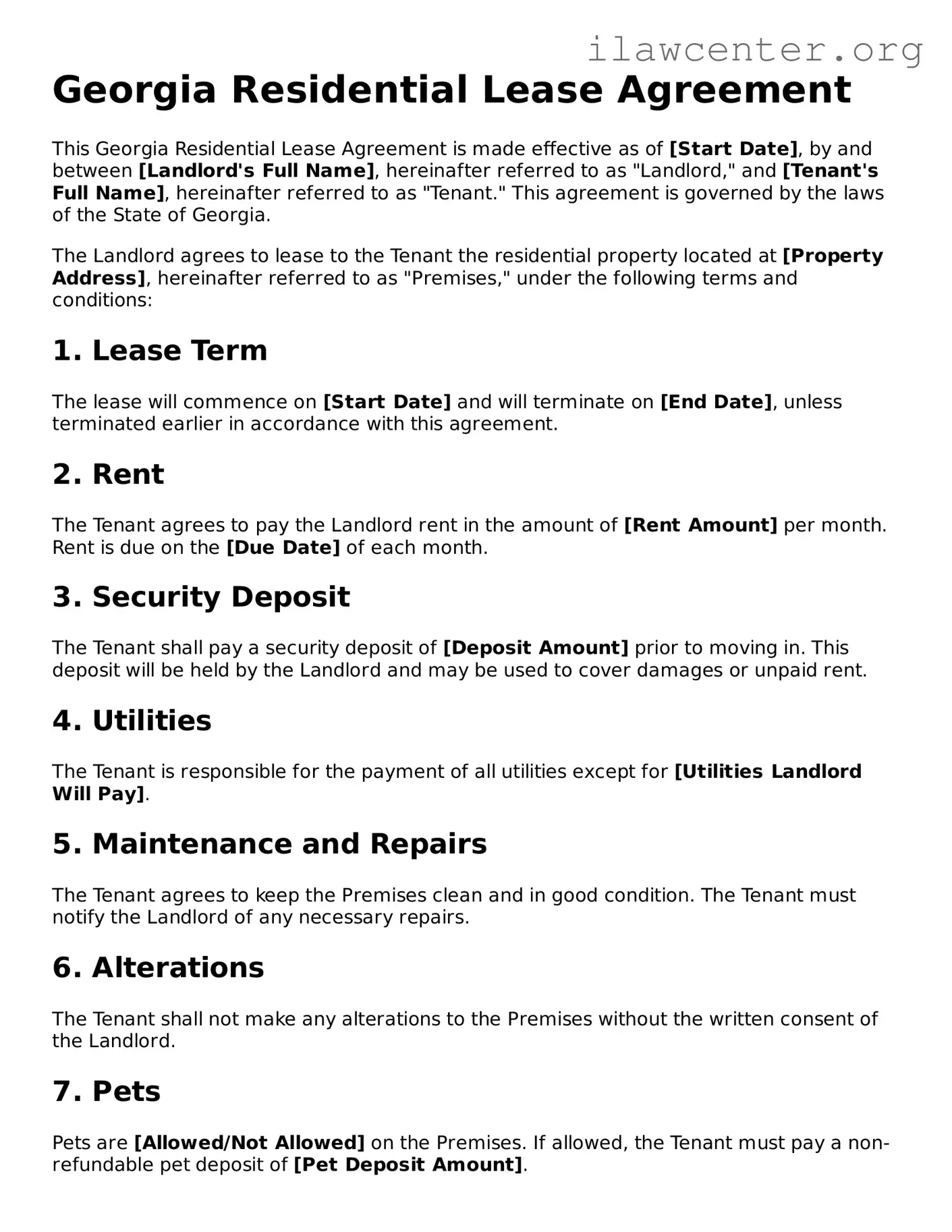 Attorney-Verified  Residential Lease Agreement Document for Georgia