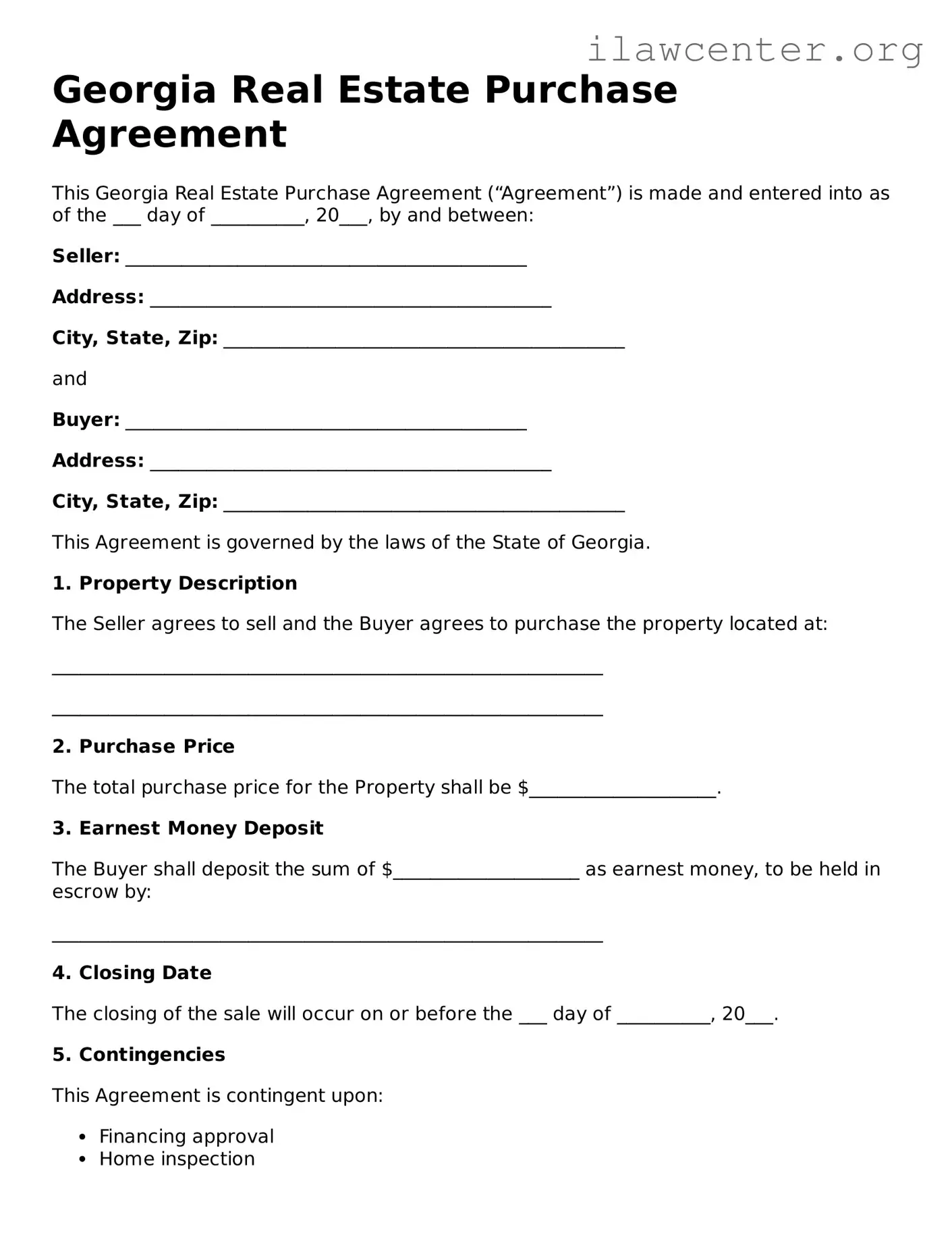 Attorney-Verified  Real Estate Purchase Agreement Document for Georgia