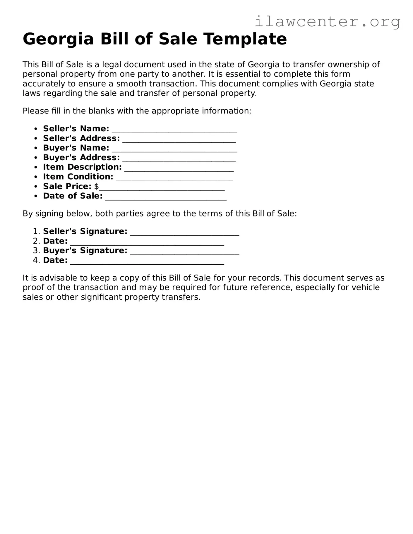 Attorney-Verified  Bill of Sale Document for Georgia